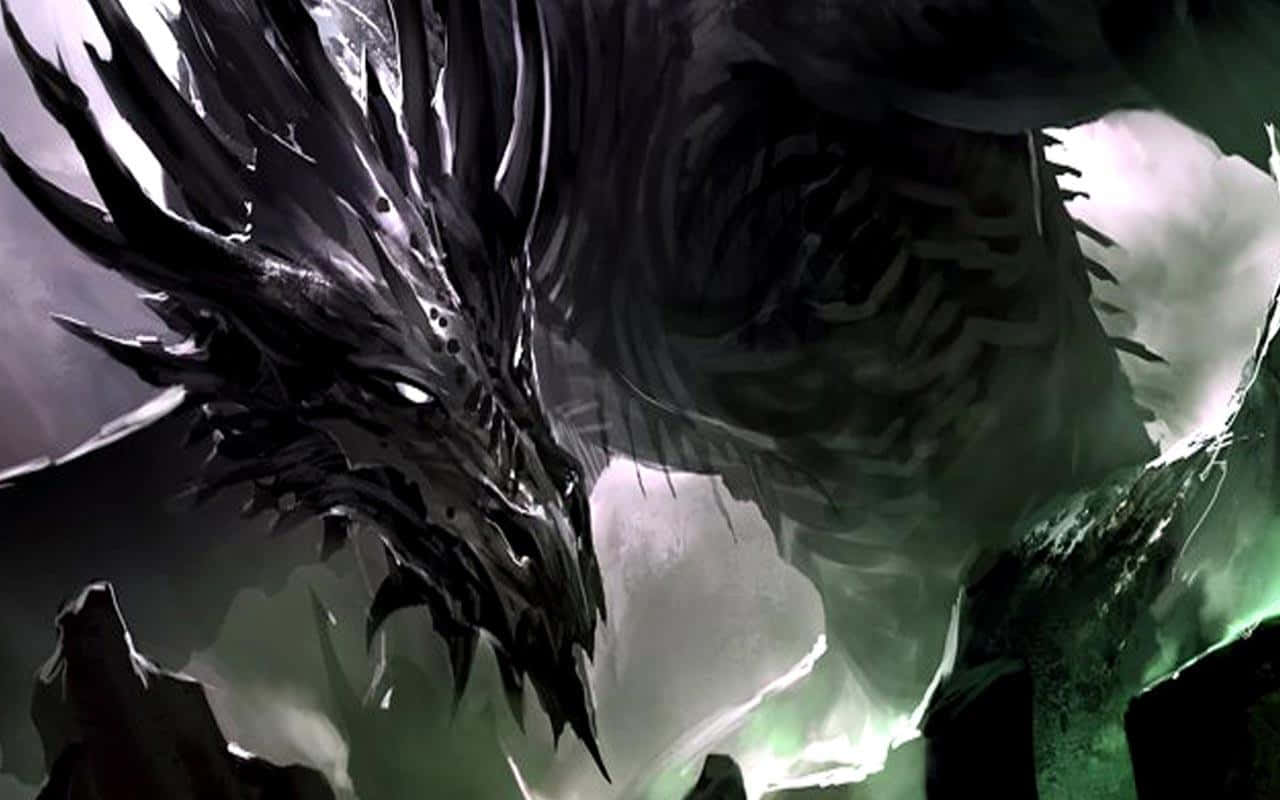 An Intimidating And Menacing Dragon Spirals Up From The Depths
