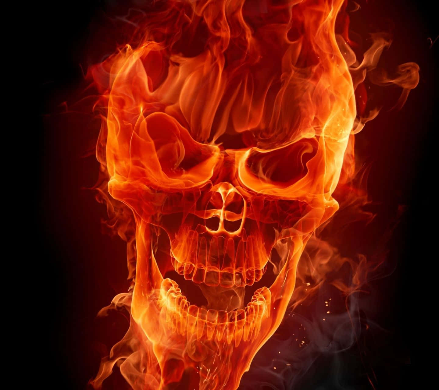 An Intimidating Red Flame Skull Adorned With Menacing Facial Features. Background
