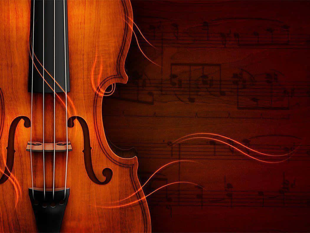 An Intricately Carved Violin Standing Alone. Background