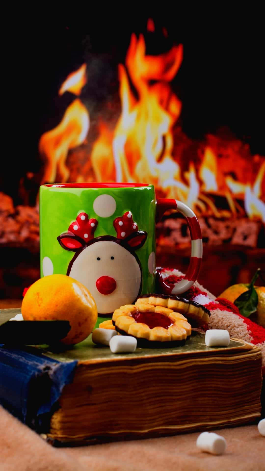 An Inviting Cozy Christmas With A Warm Fire. Background