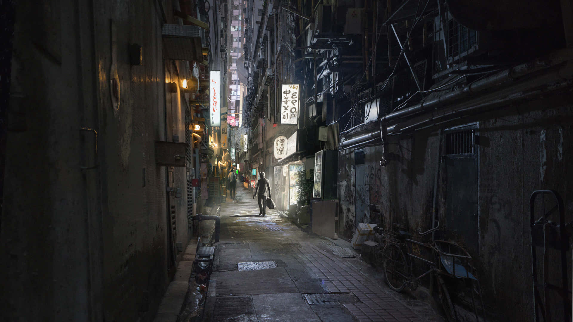 An Old City Pathway Illuminated In The Night. Background
