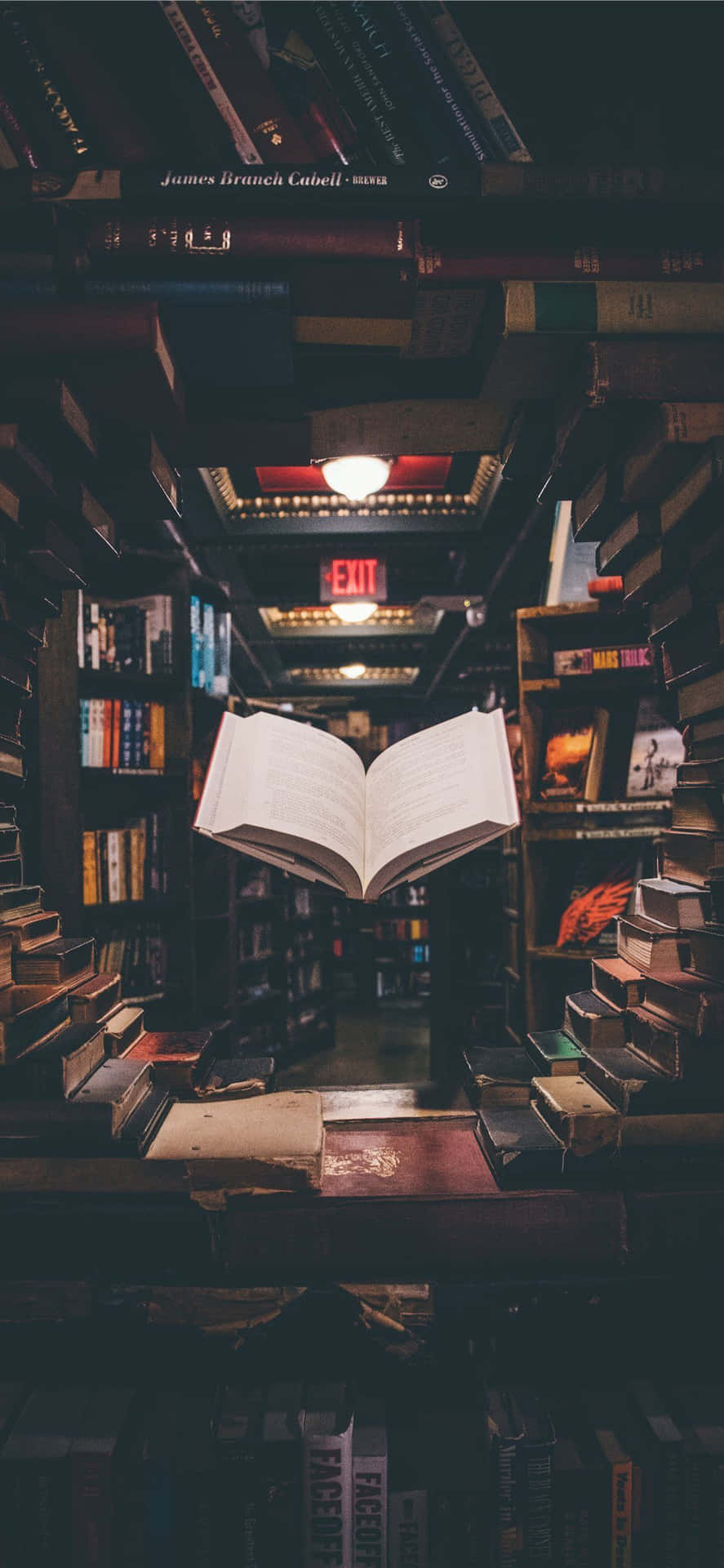 An Open Book On A Shelf In A Bookstore Background