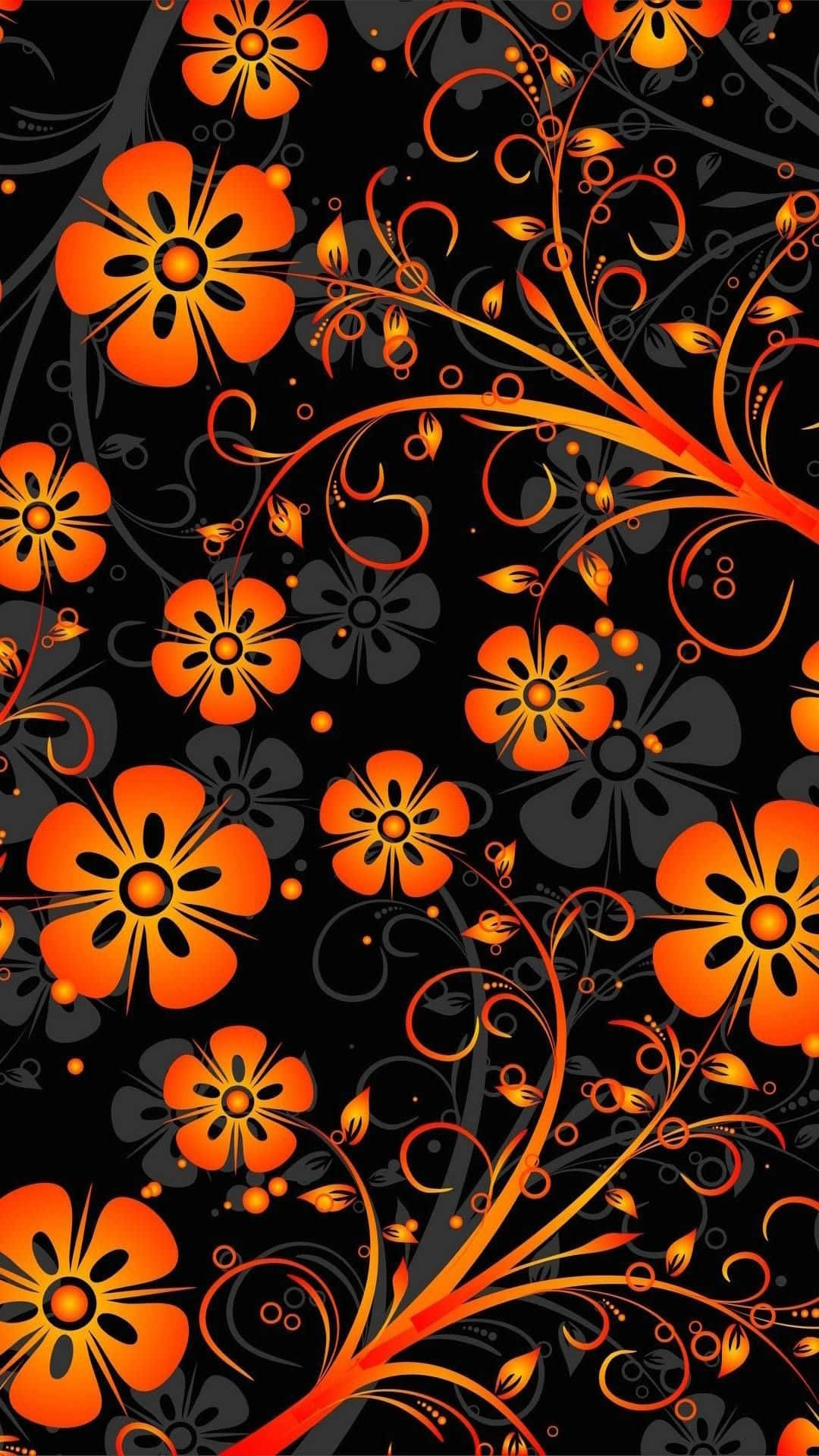 An Orange And Black Floral Pattern