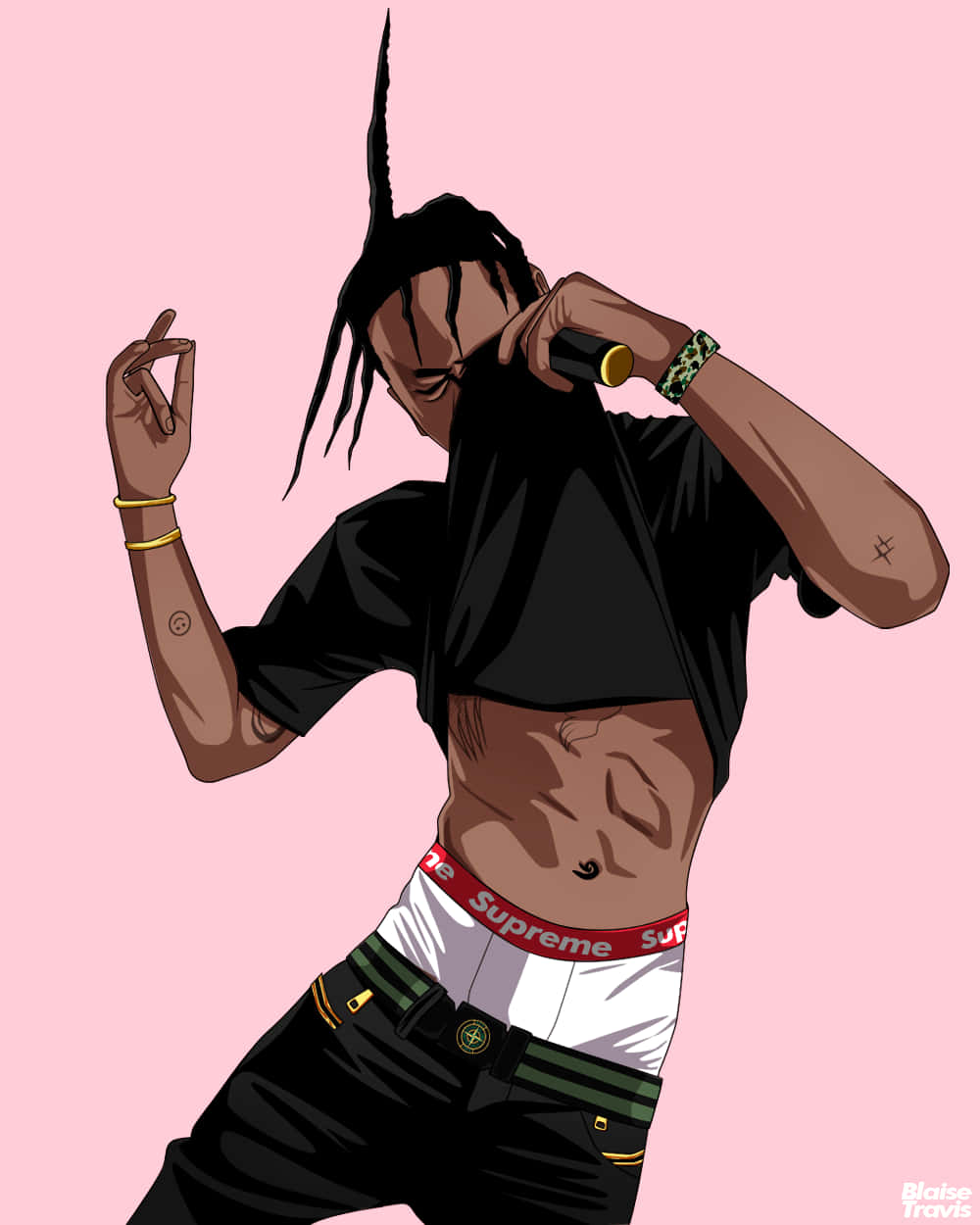 An Out Of This World Comic Illustration Of Travis Scott Background