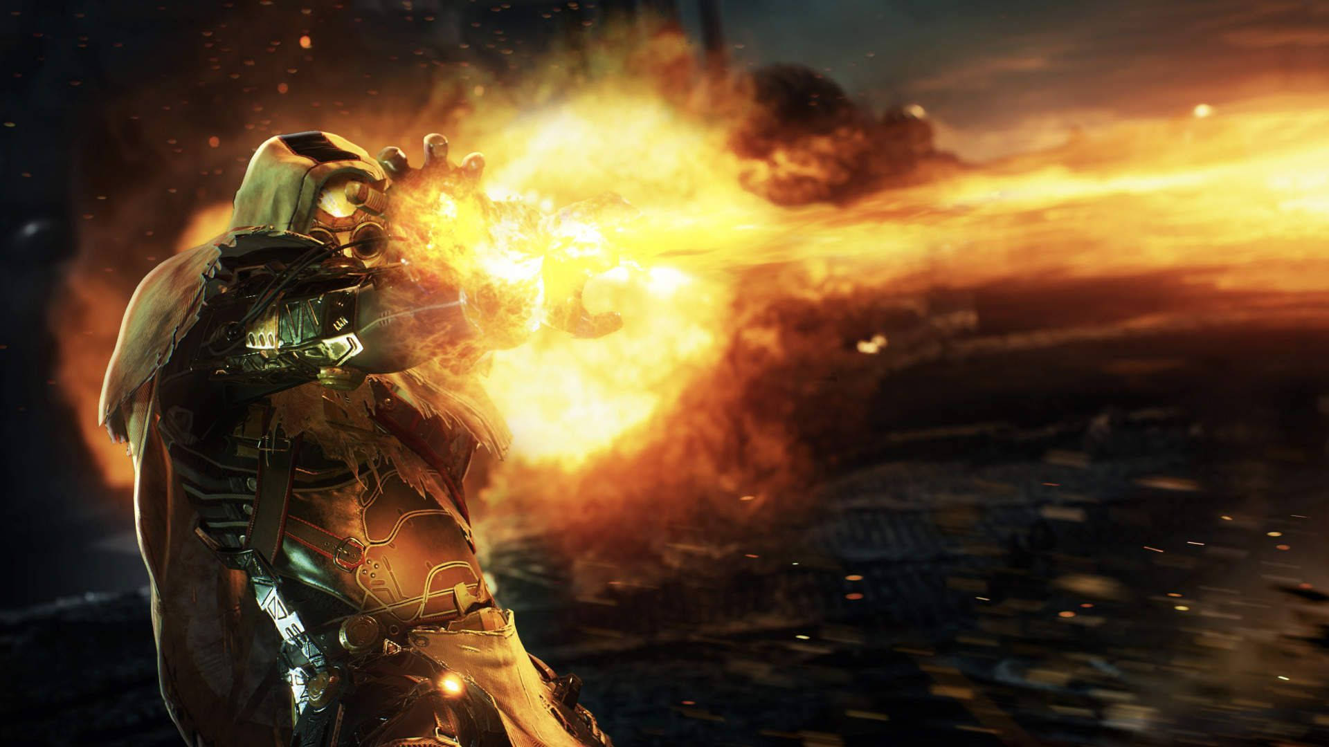 An Outrider Pyromancer Unleashing A Powerful Fire Blast. Background