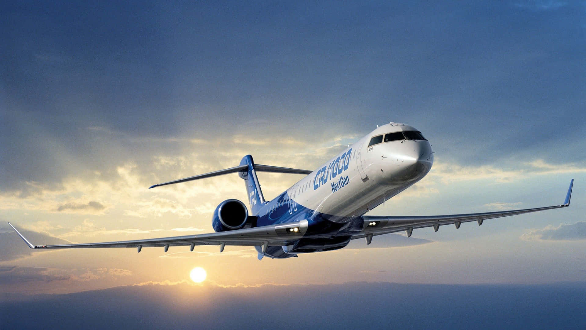 An Overview Of A Passenger Aircraft In Midflight Background