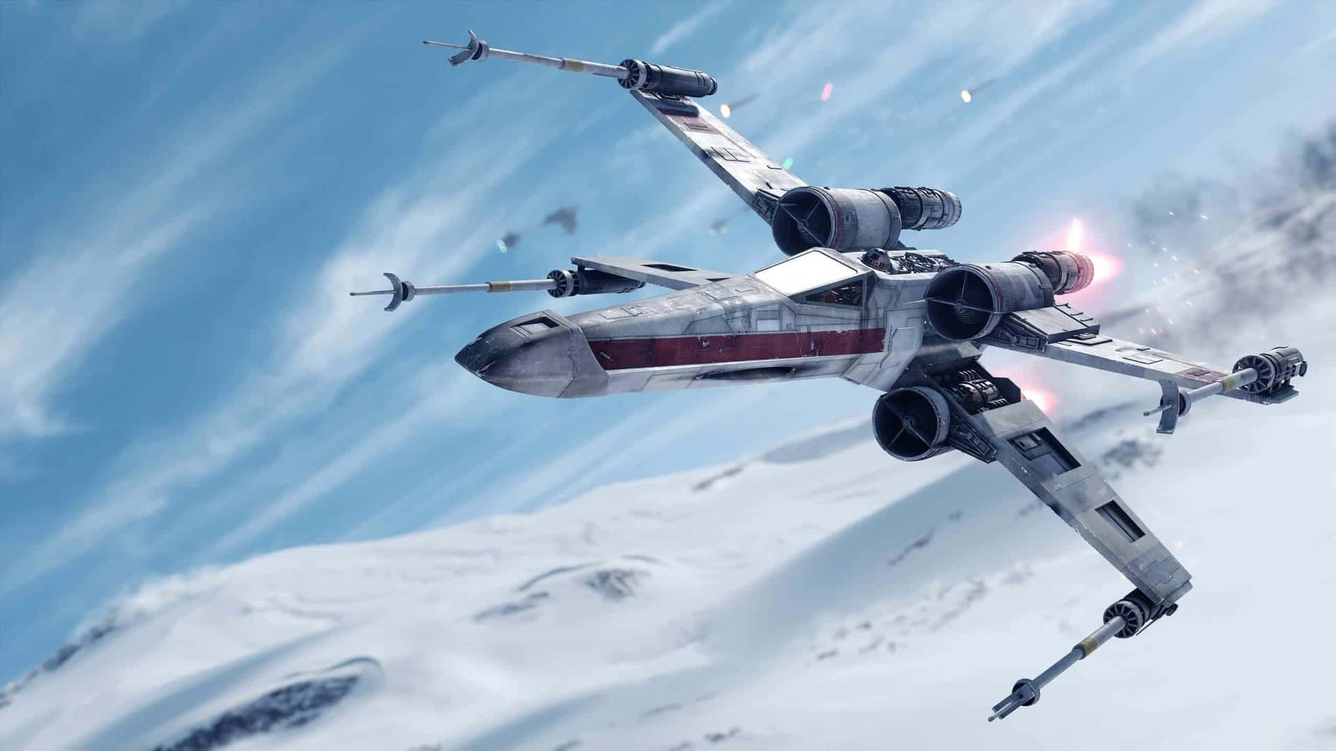 An X-wing Pilot Braves The Cold Of Space As They Take On Their Mission. Background