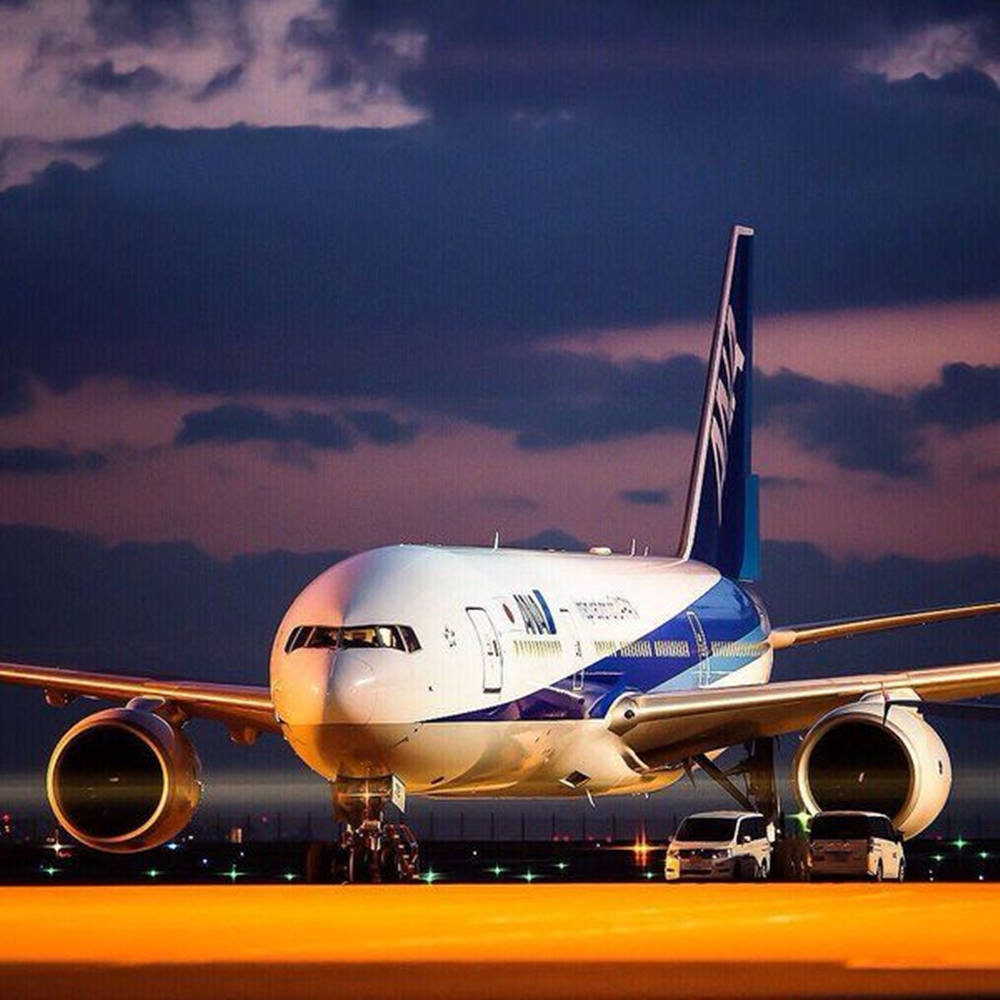 Ana Plane On Airport At Night Background