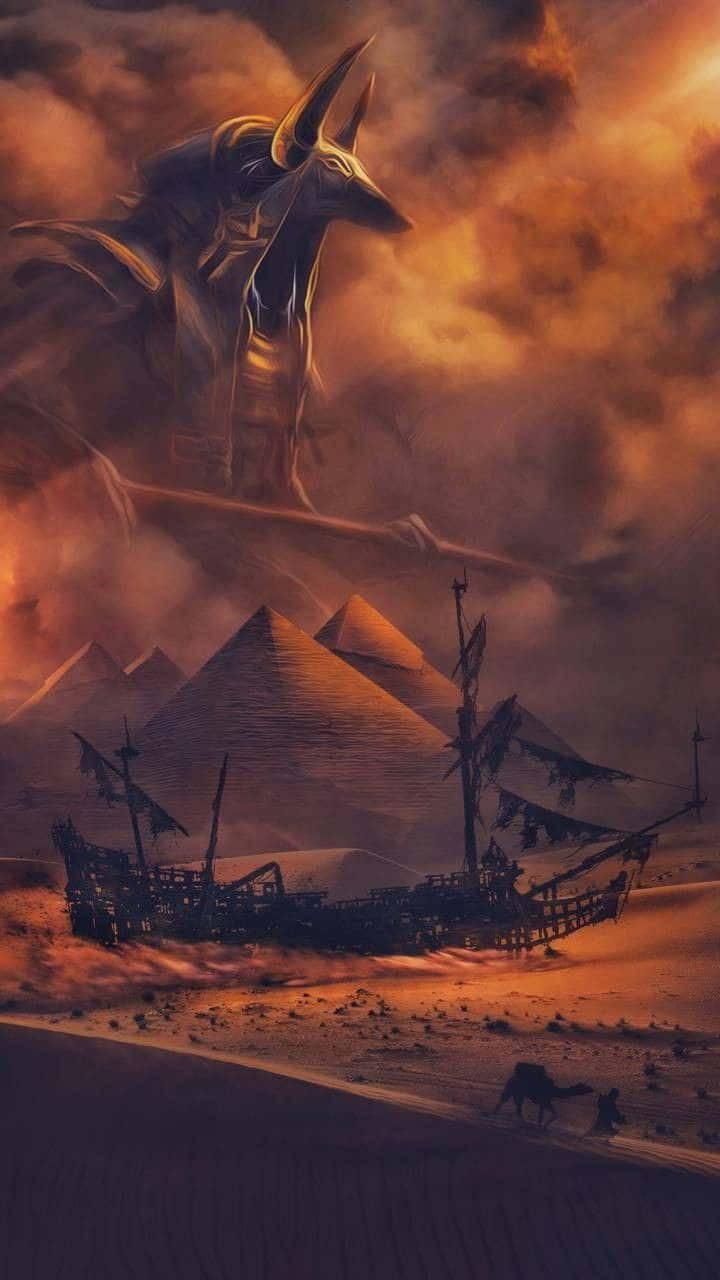 Ancient Egyptian Gods Horus And Anubis Background