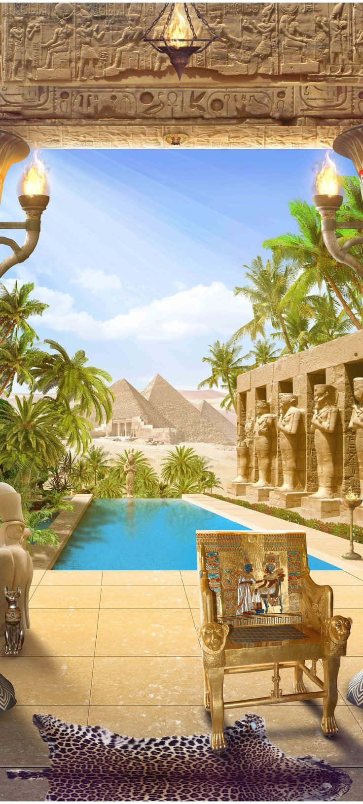 Ancient Egyptian Poolside View Background