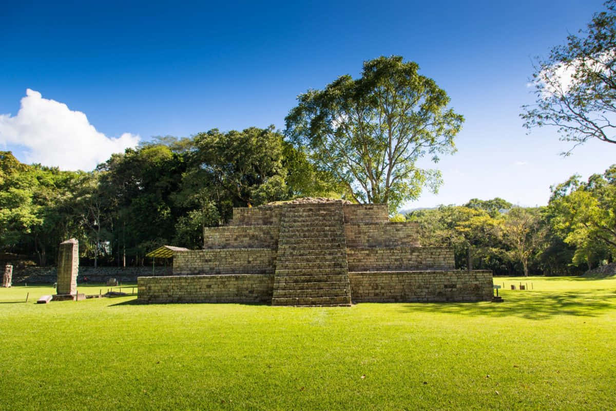 Ancient Mayan Ruins Of Copan In Mesoamerica Background