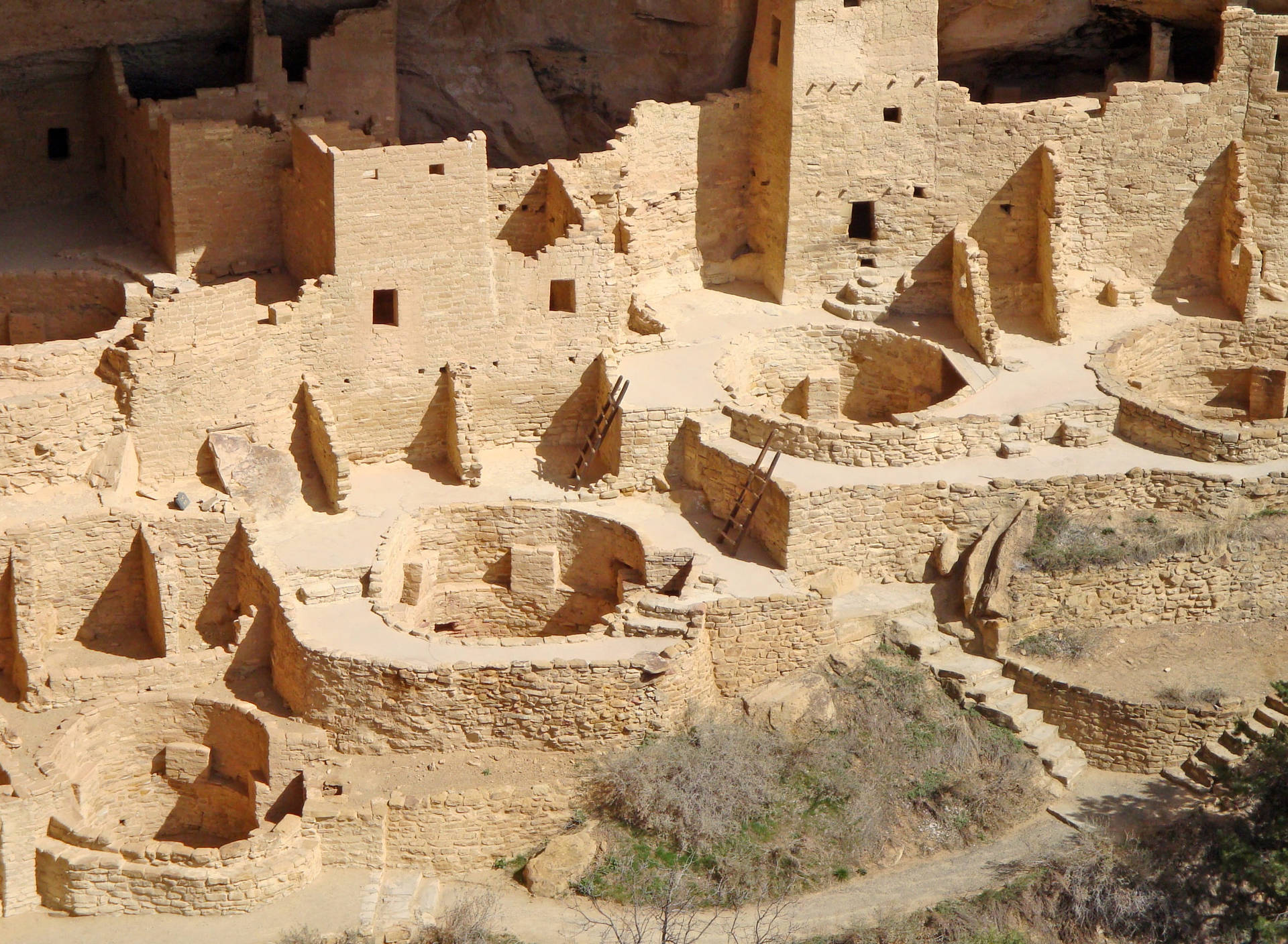 Ancient Puebloan Cliff Palace Dwelling In Mesa Verde Background