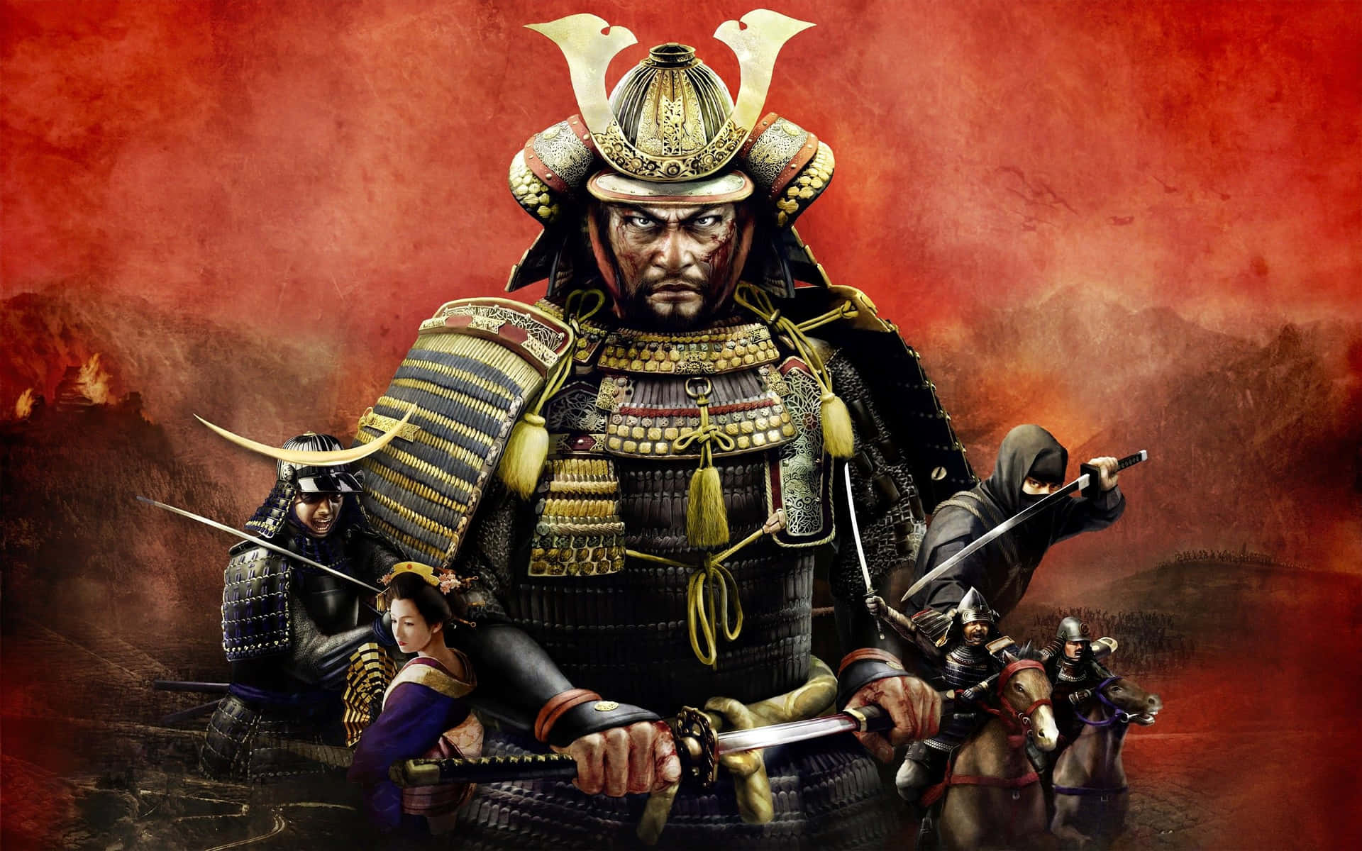 Ancient Shogun Warrior In Battle Background