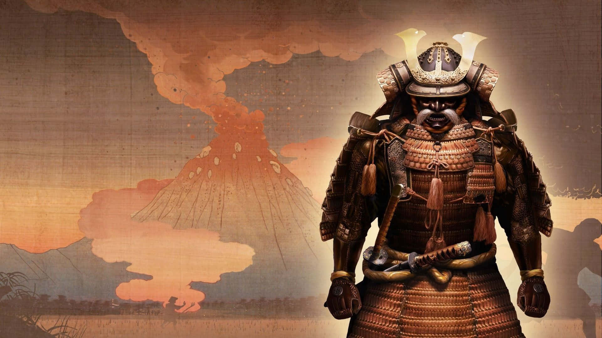 Ancient Shogun Warrior In Battle Background