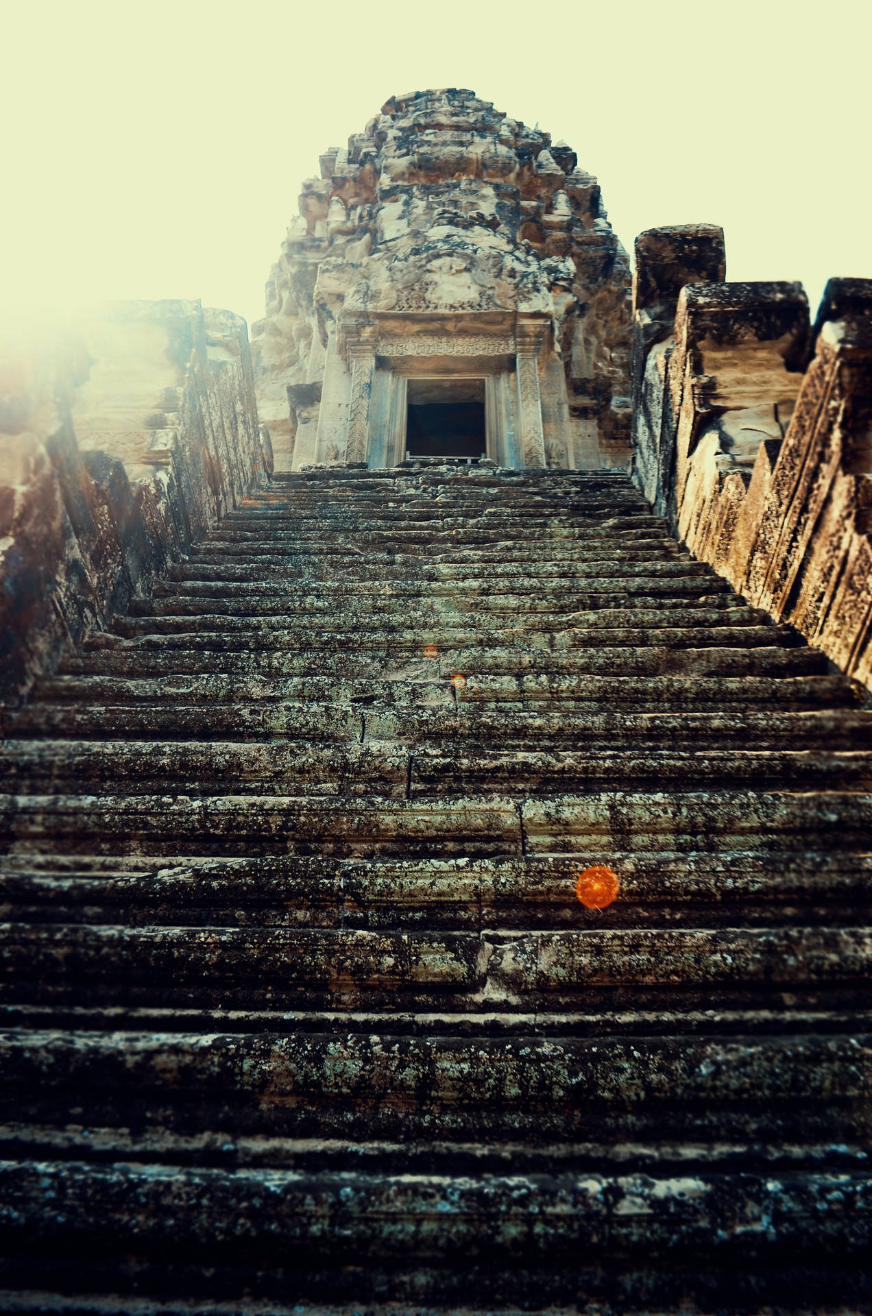 Ancient Staircase In Angkor Wat Ruins Background