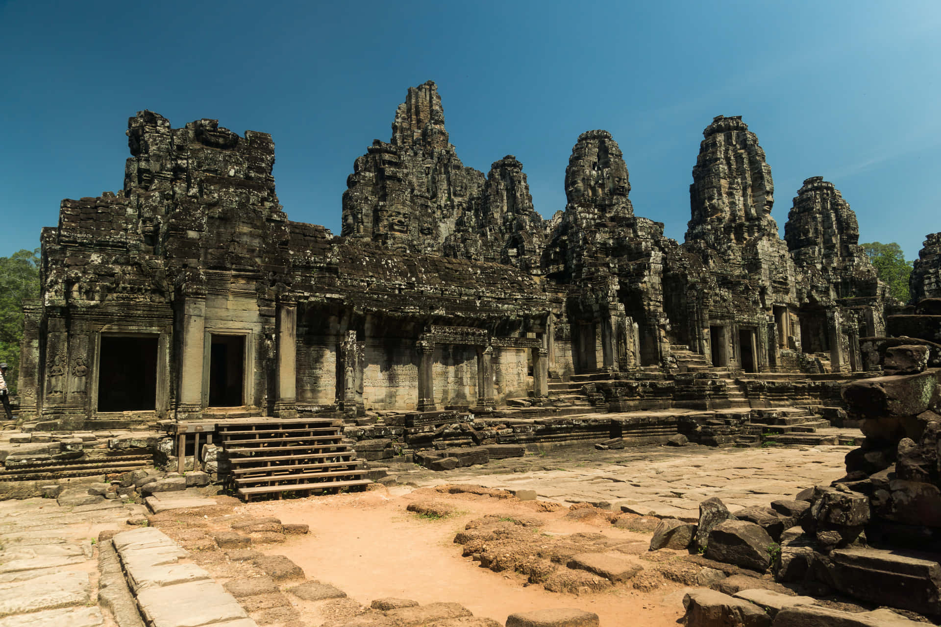 Ancient Stone Ruins Angkor Thom Cambodia Background