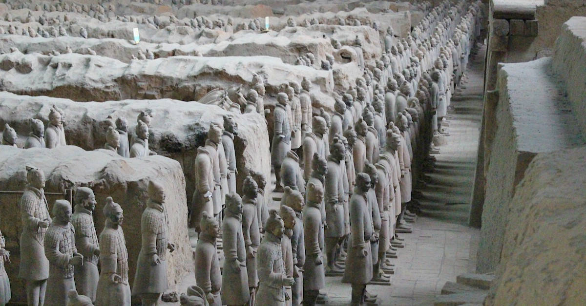 Ancient Stone Warriors Stand Strong In Xi'an Background