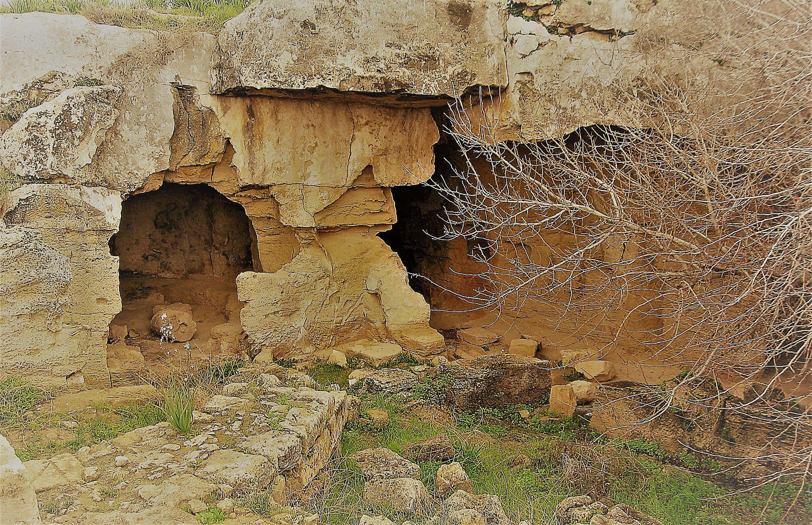 Ancient_ Tombs_ Rock_ Facade Background