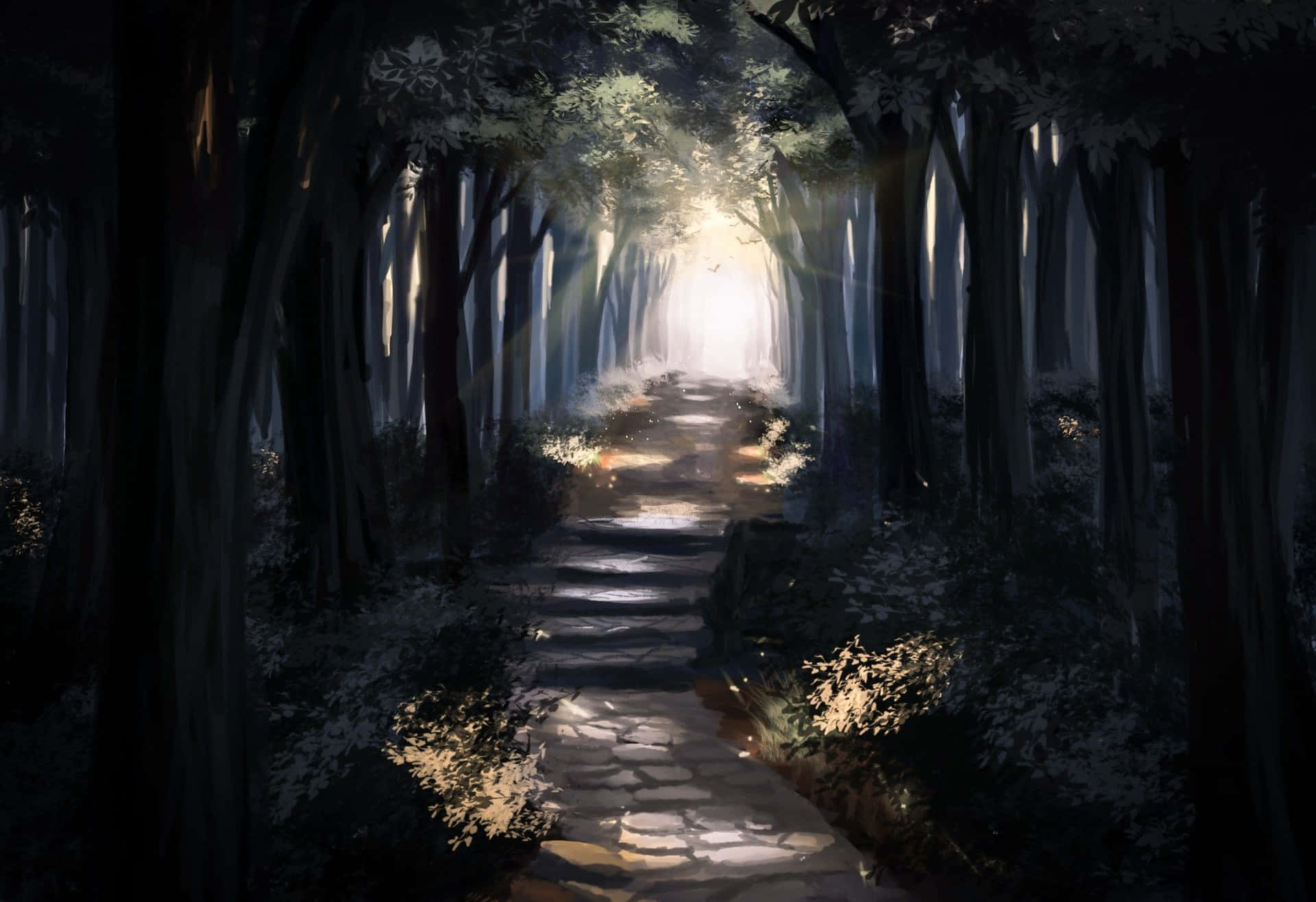 Ancient Trees Of The Magical Anime Forest Background