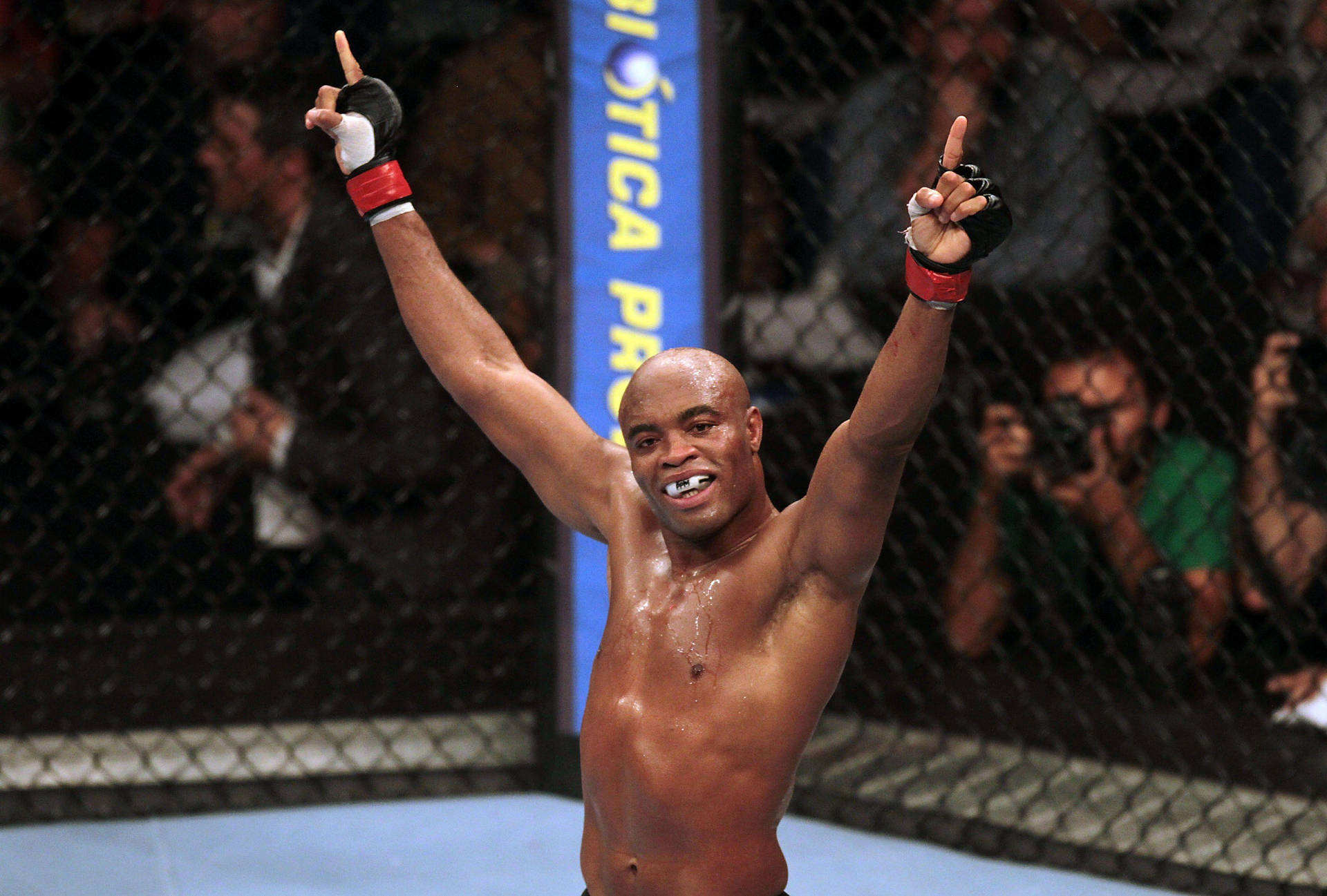 Anderson Silva Pointing Up Victory Background