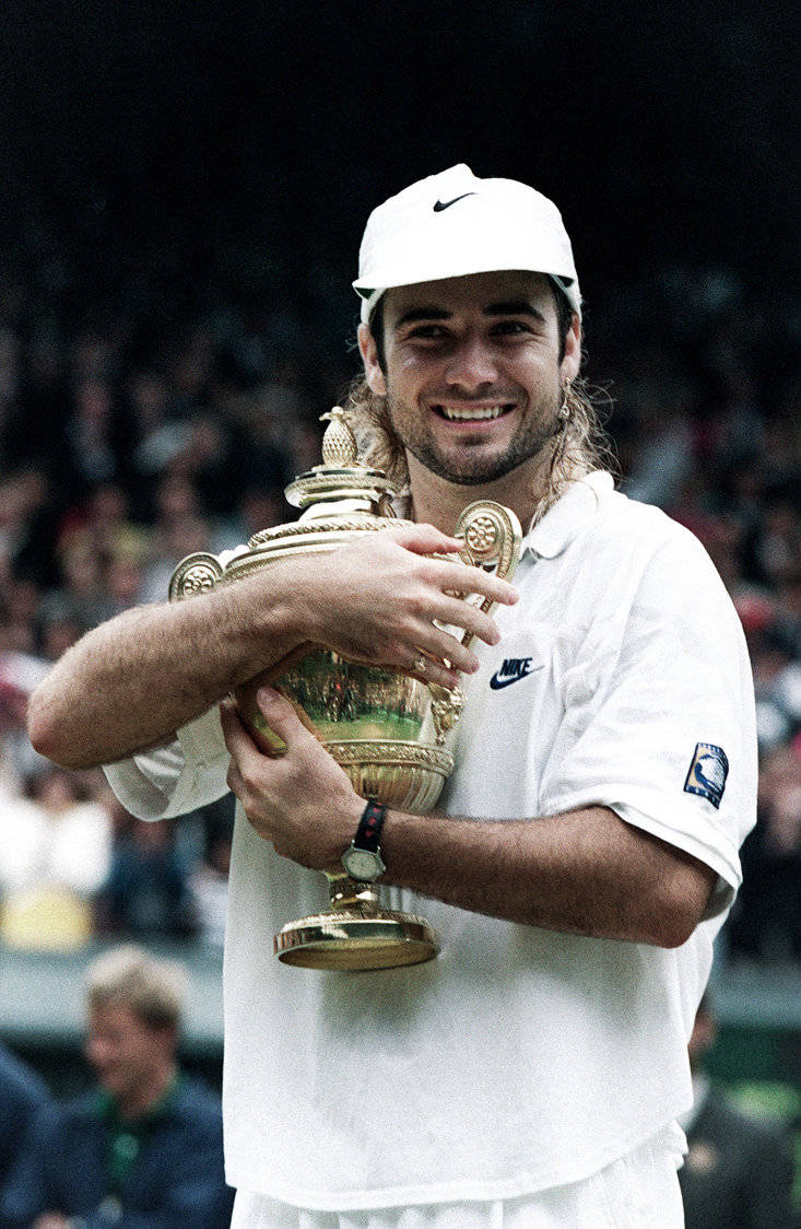 Andre Agassi Hugging 1994 Us Open Trophy Background