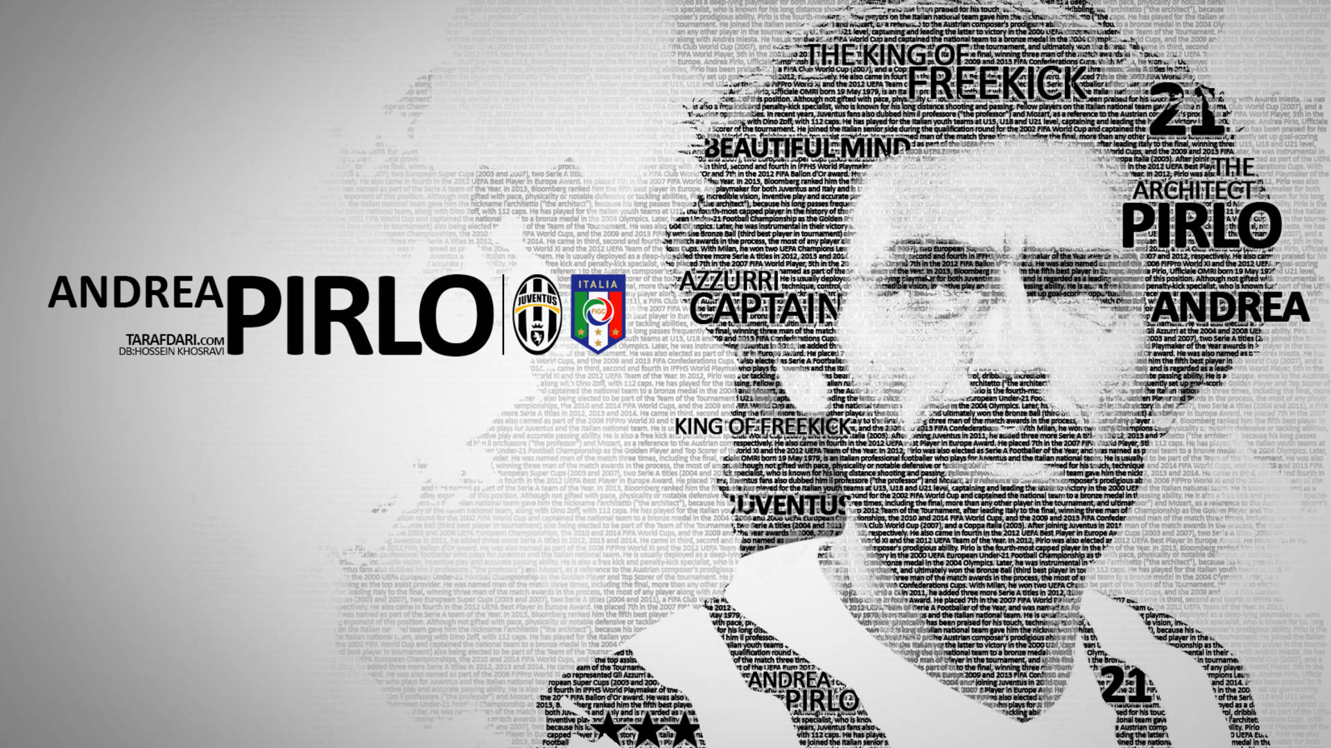 Andrea Pirlo Greyscale Word Cloud Background