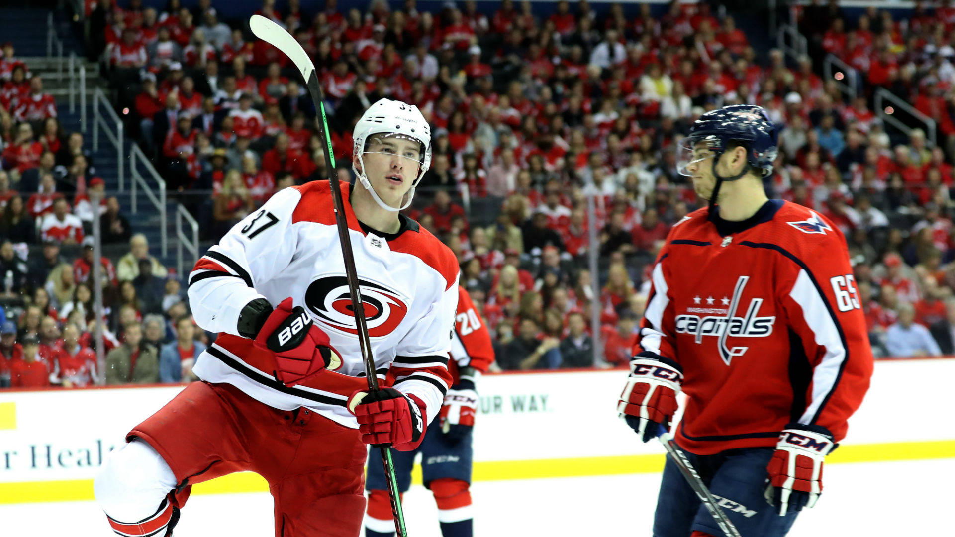 Andrei Svechnikov In Action Against Washington Capitals Background