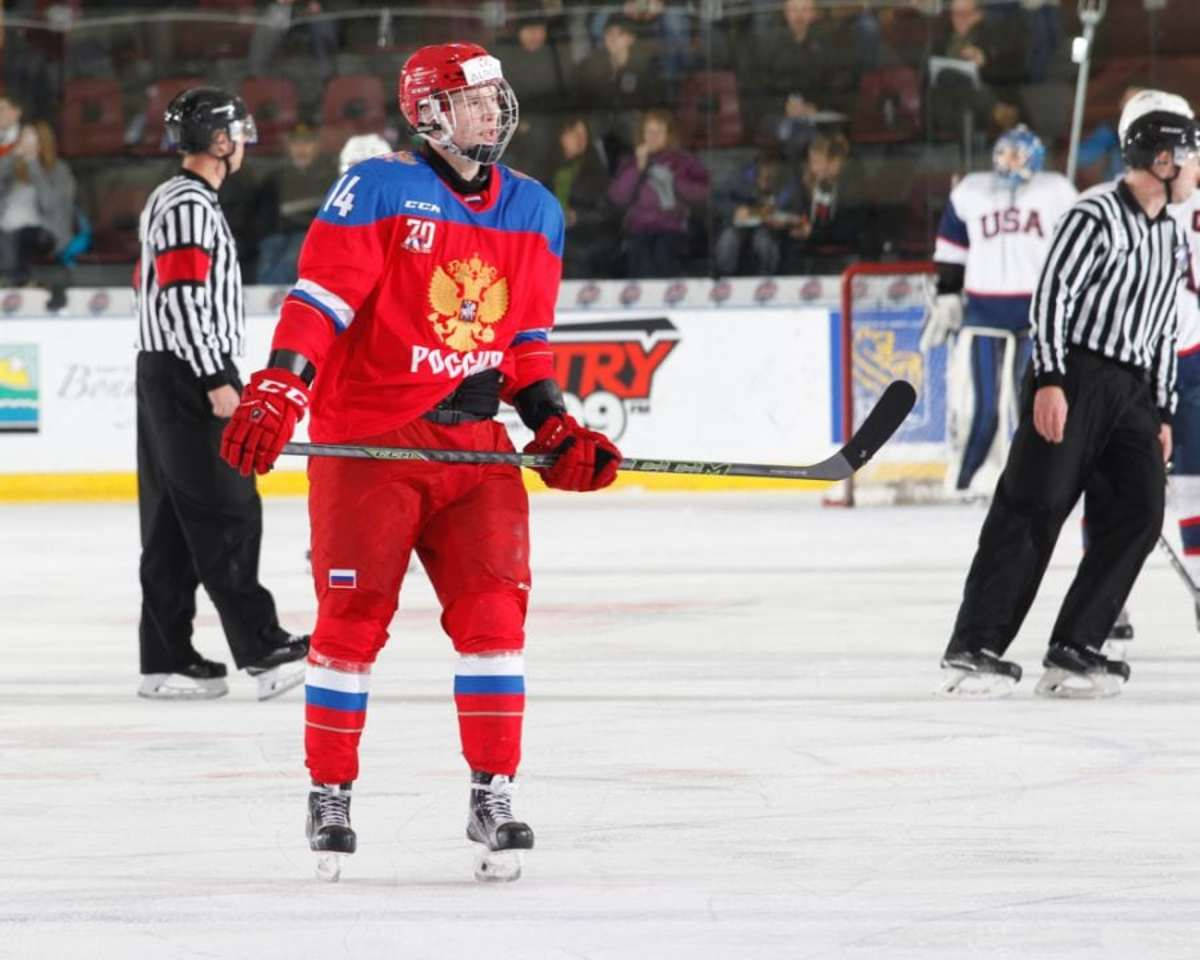 Andrei Svechnikov In Action For The Russian National Team Background