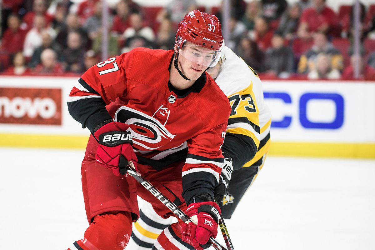 Andrei Svechnikov Playing Against The Pittsburgh Penguins Background