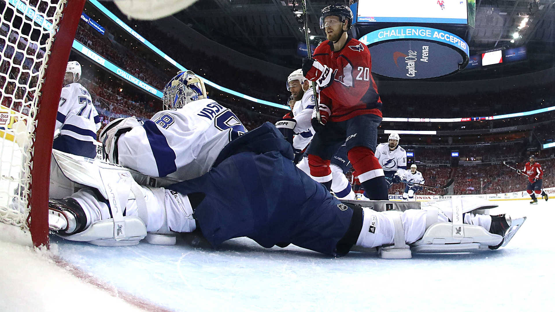 Andrei Vasilevskiy In Action, Leading The Tampa Bay Lightning Team Background