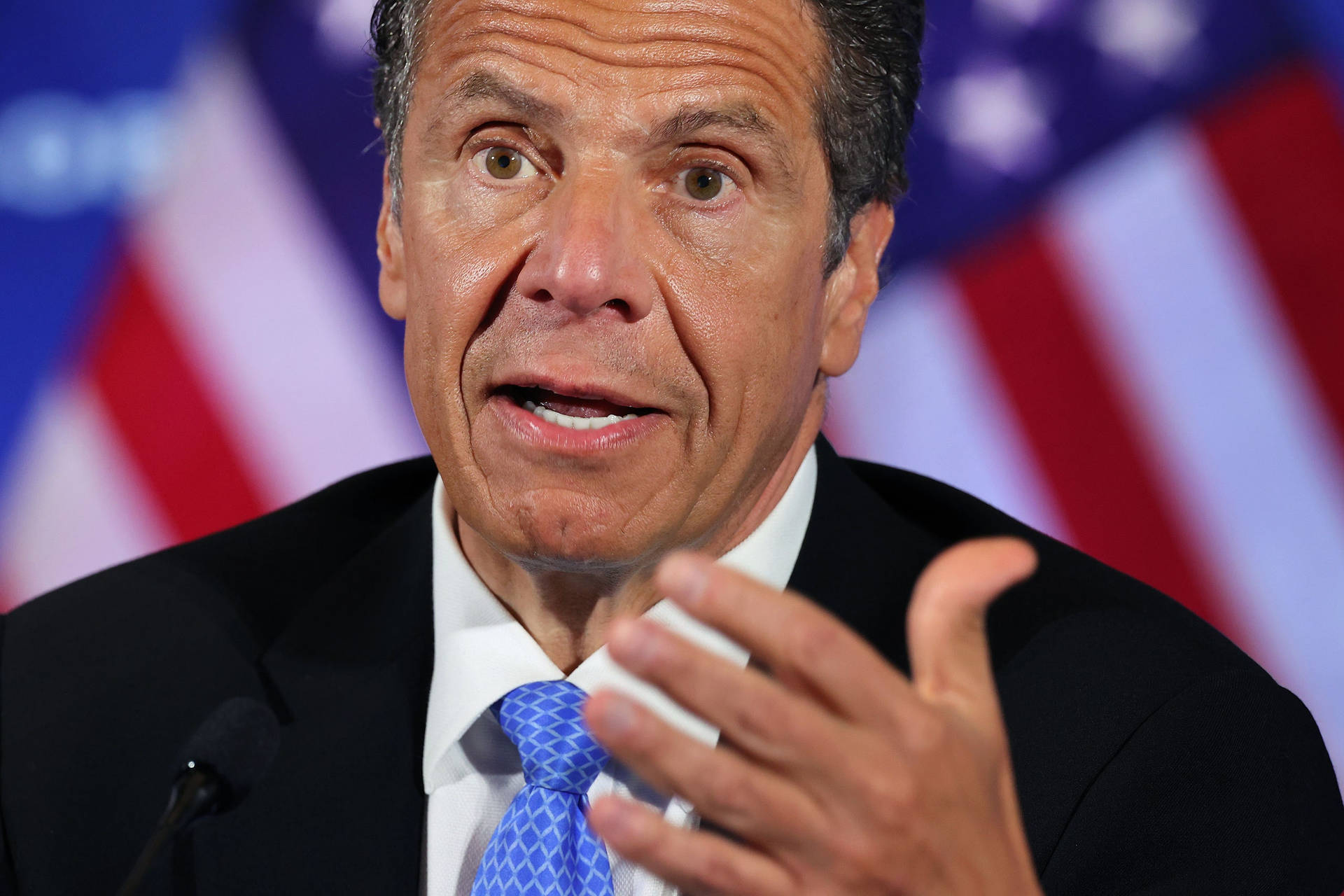 Andrew Cuomo Wearing Blue Tie Background