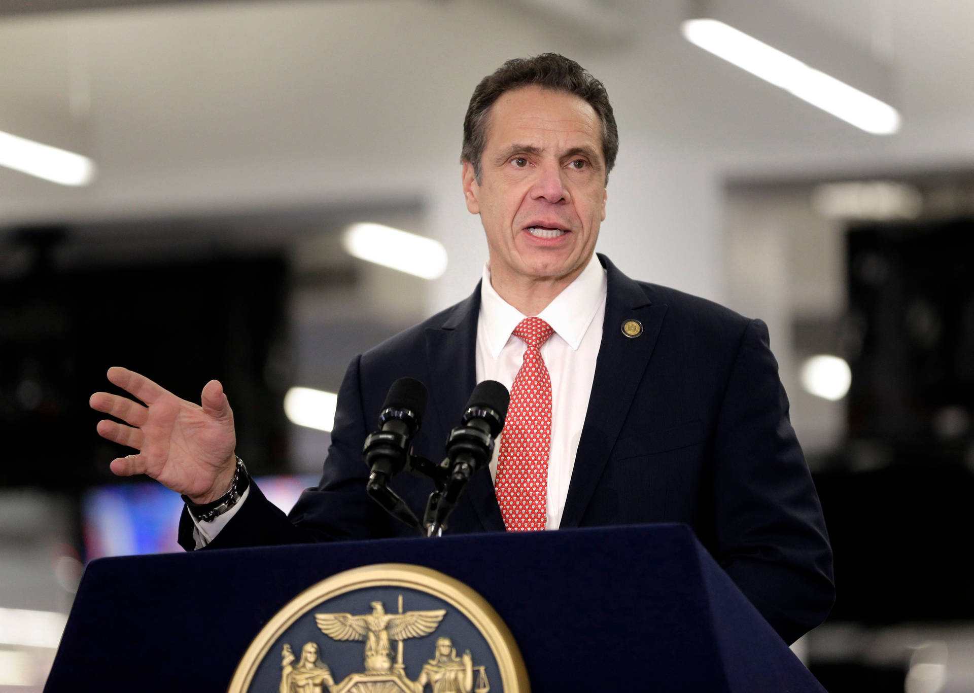 Andrew Cuomo Wearing Red Polka Dot Tie Background