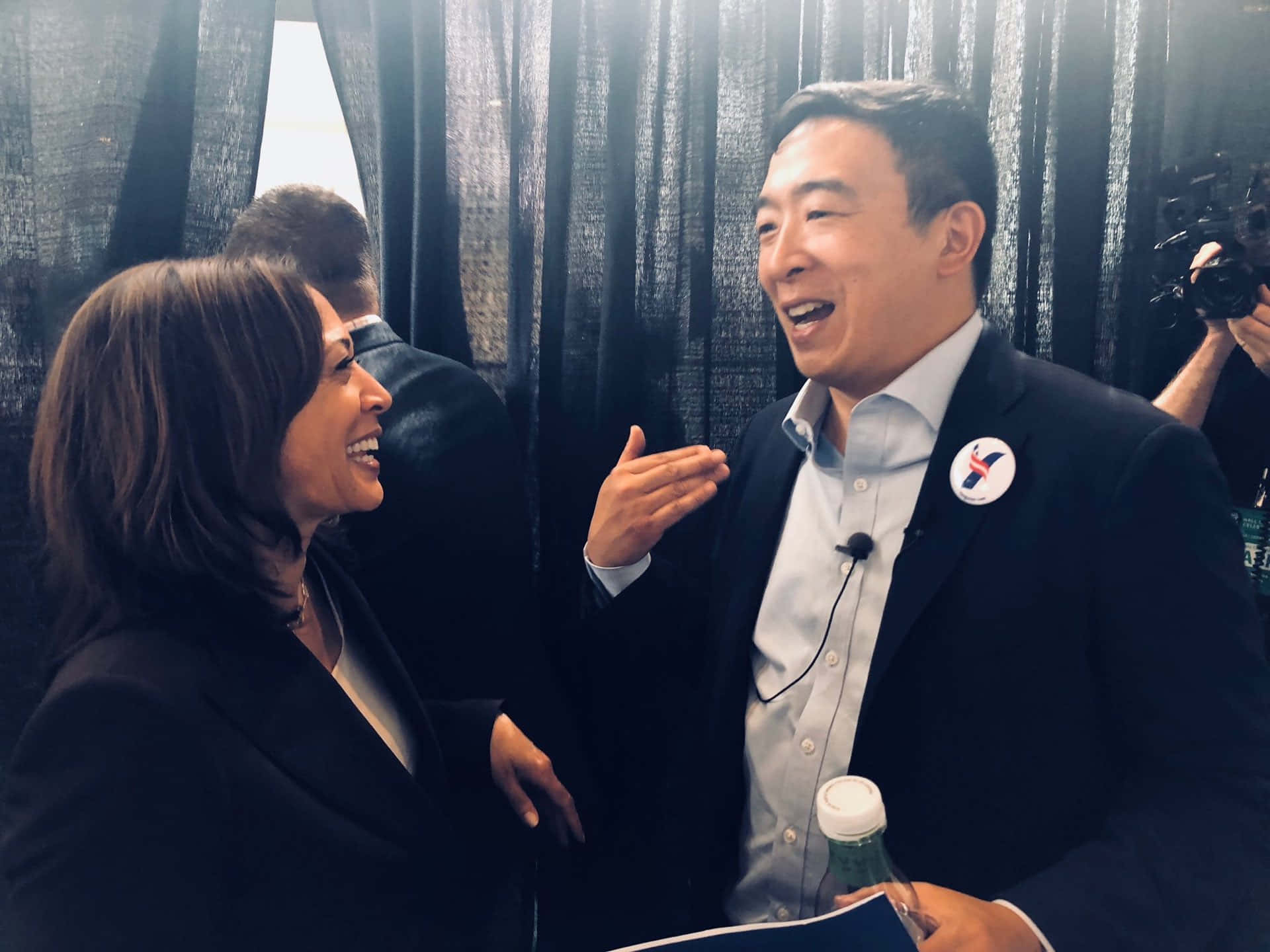 Andrew Yang With Kamala Harris Background