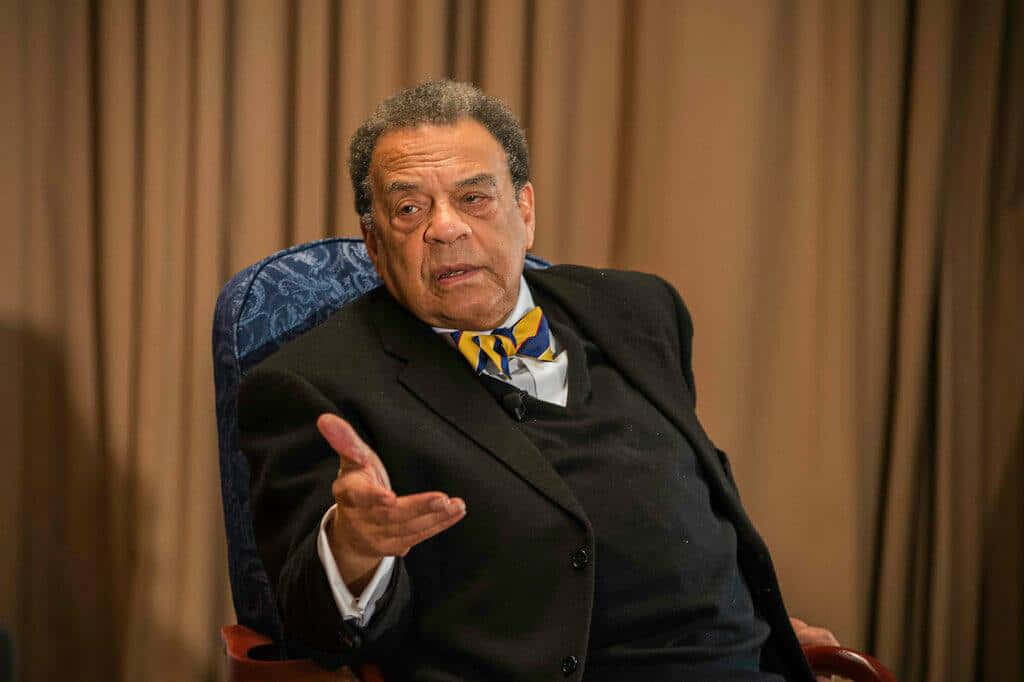 Andrew Young Speaking With The Audience Background