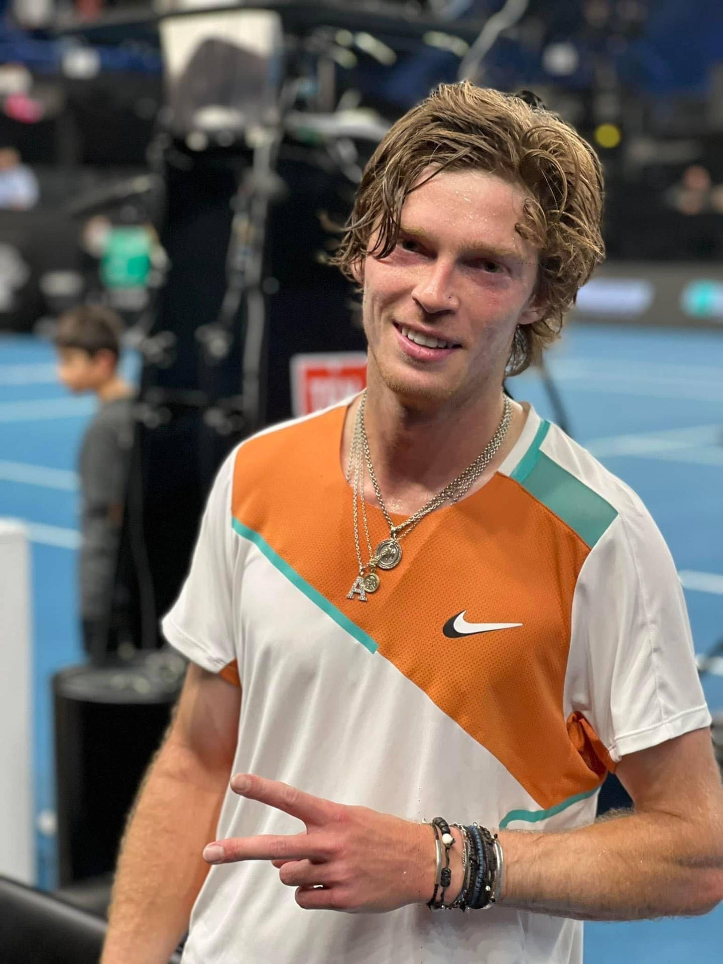 Andrey Rublev With Peace Sign Background