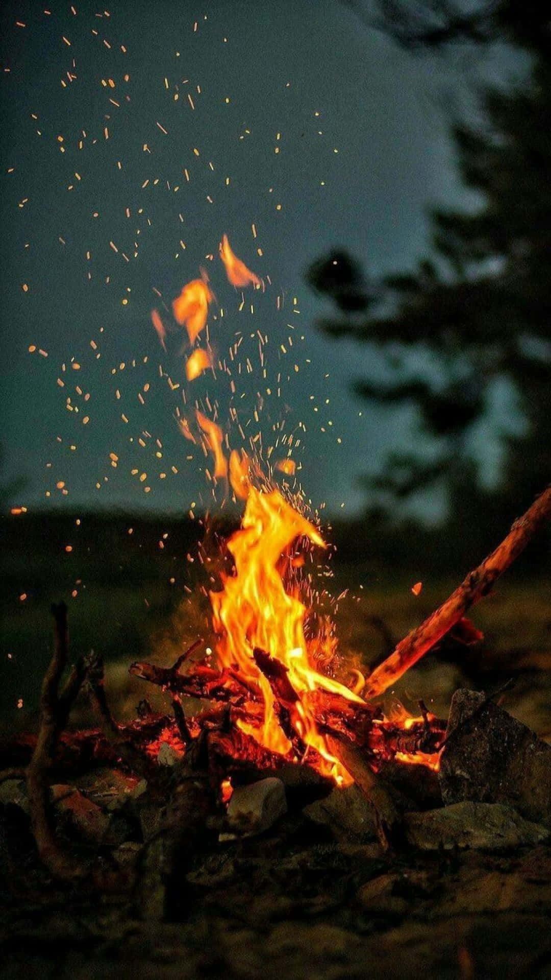 Android Fire In Nature At Night Background