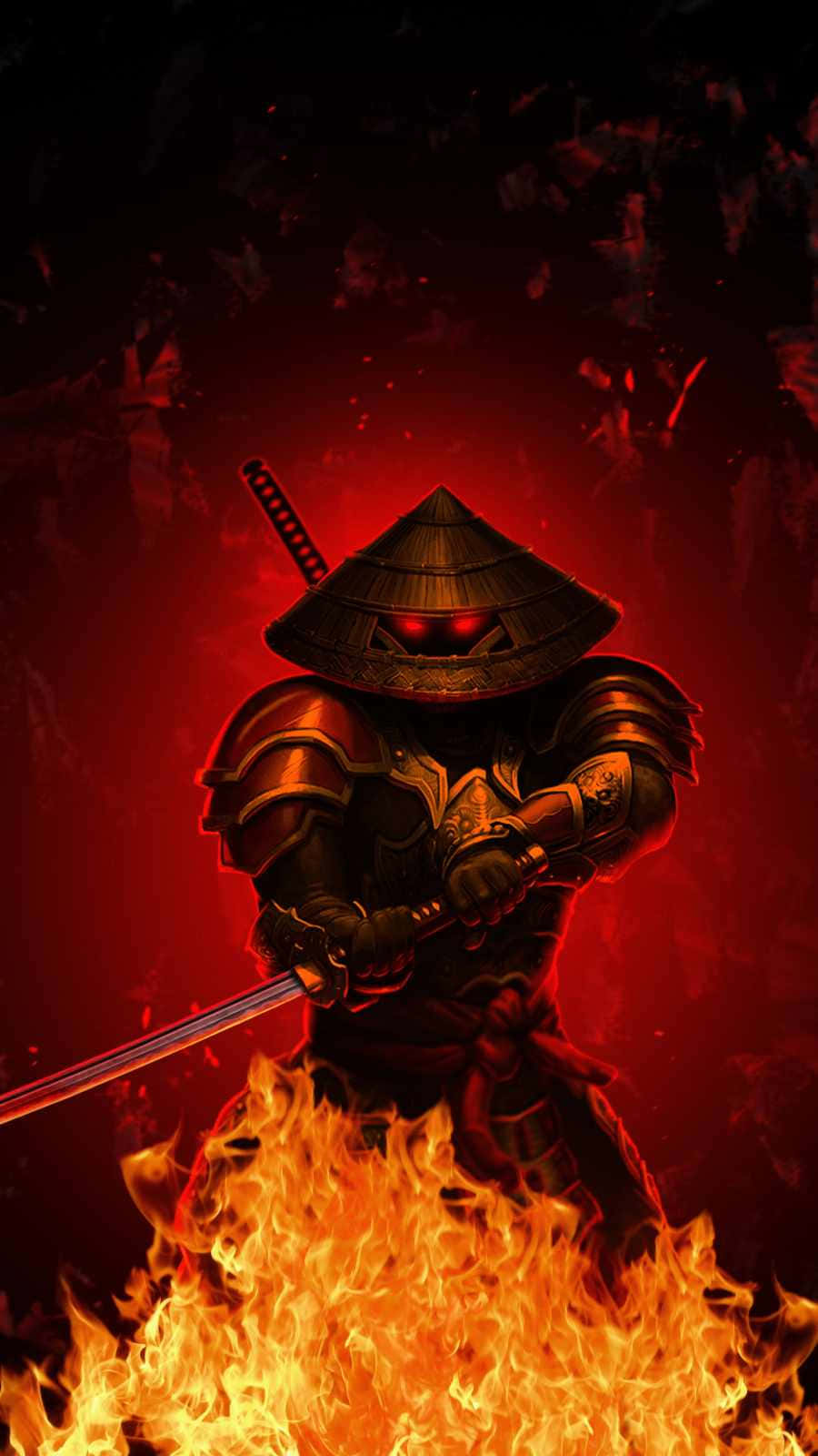 Android Fire Ronin With A Sword Background