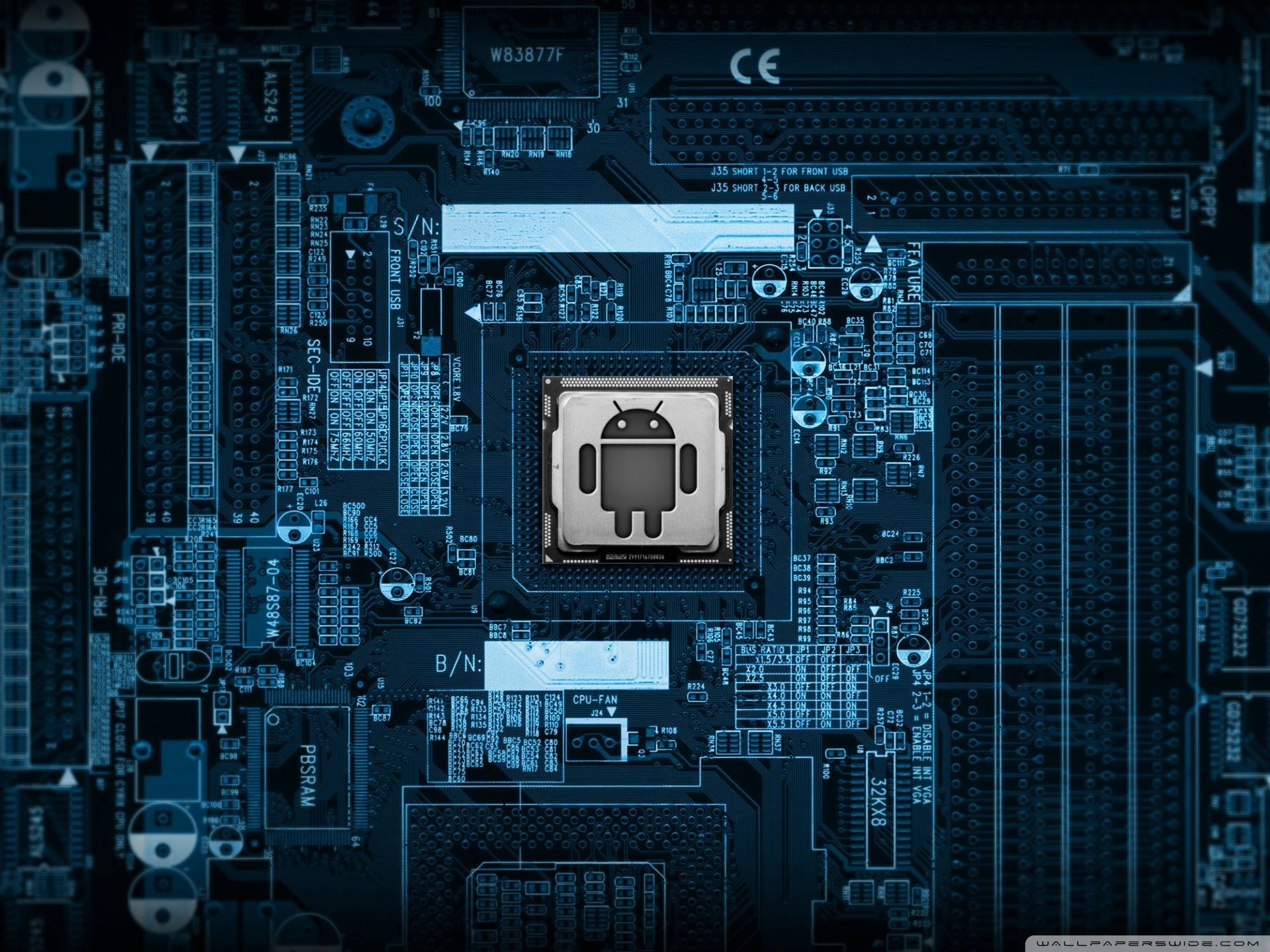Android In Blue Motherboard Background