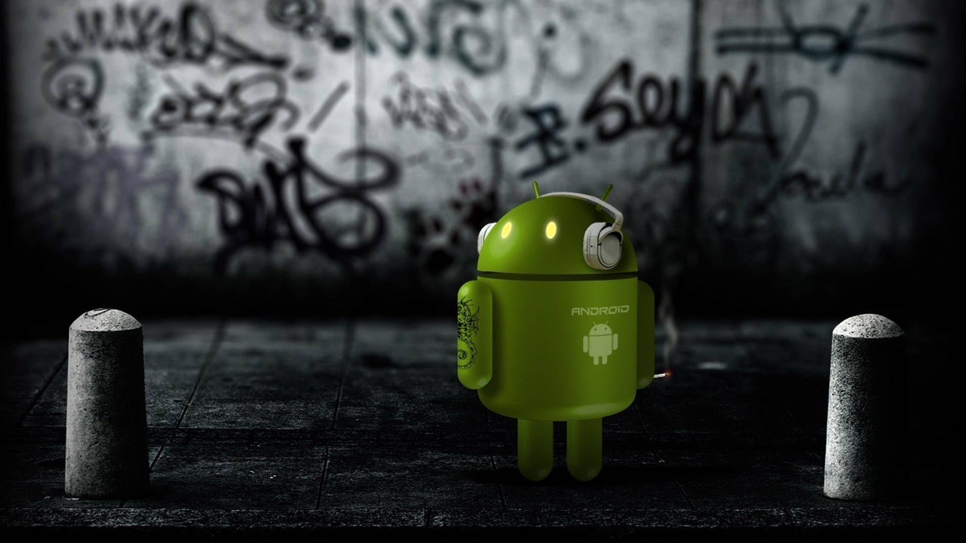 Android Robot In Graffiti Background