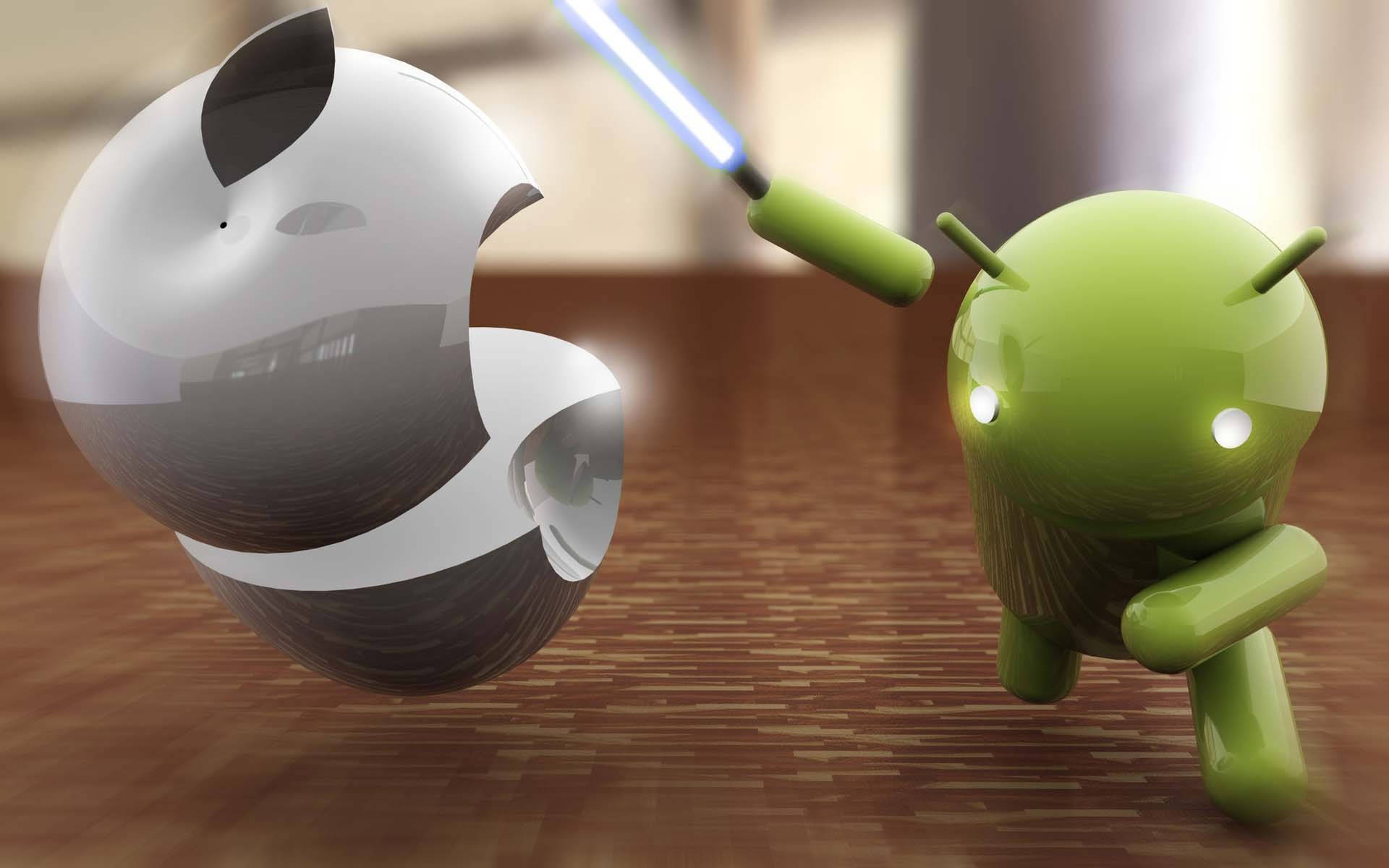 Android Robot Slashing Apple Background