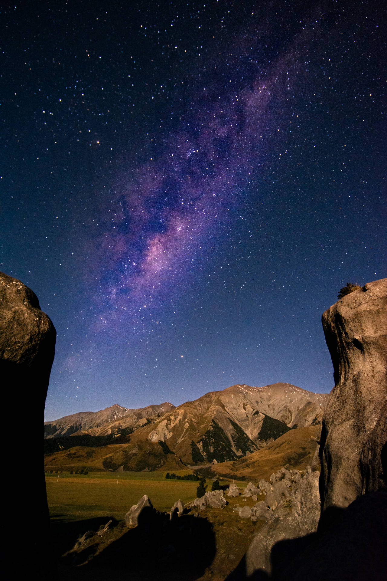 Andromeda Galaxy On Mountain Land