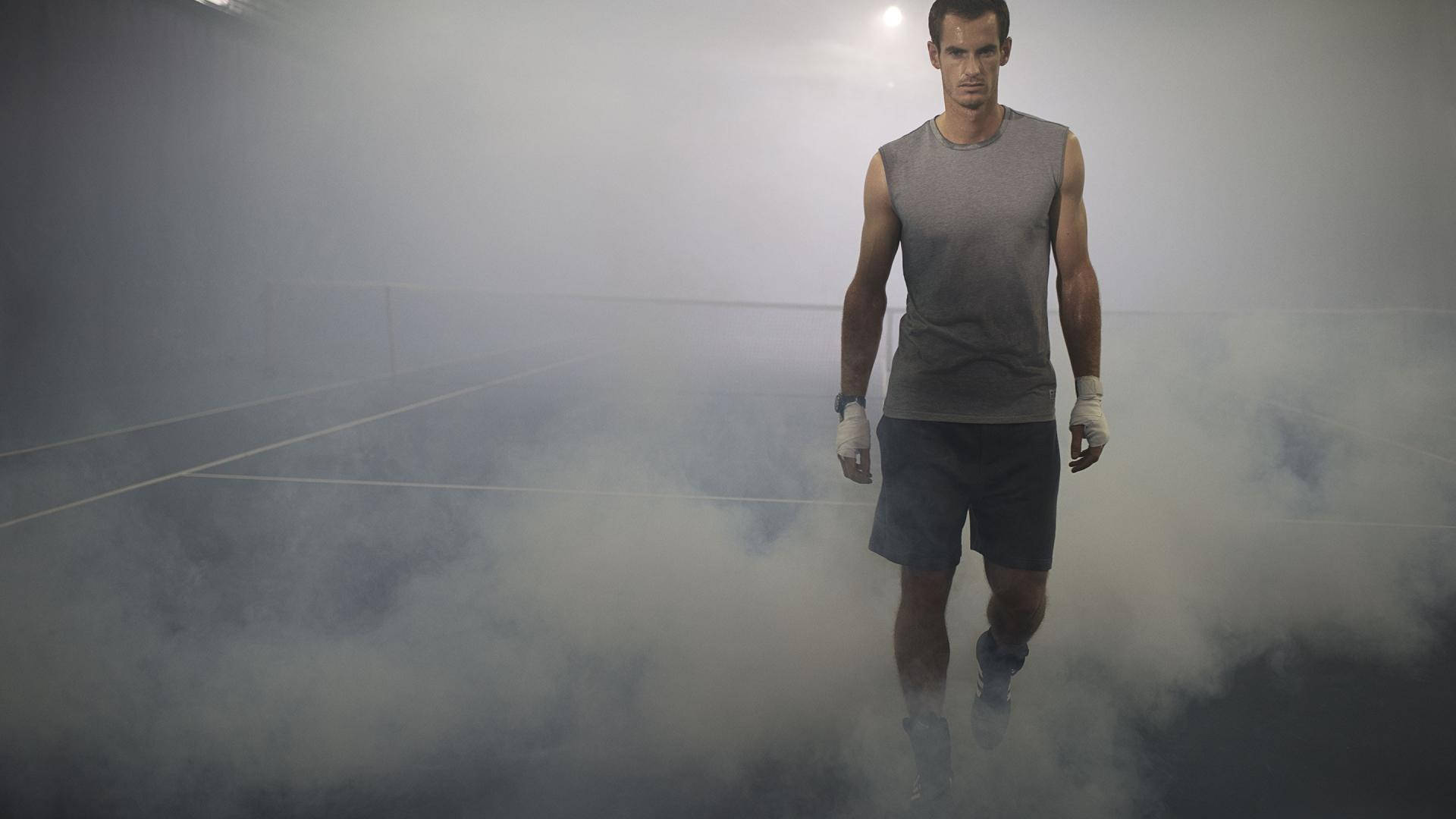 Andy Murray Surrounded By Smoke Background