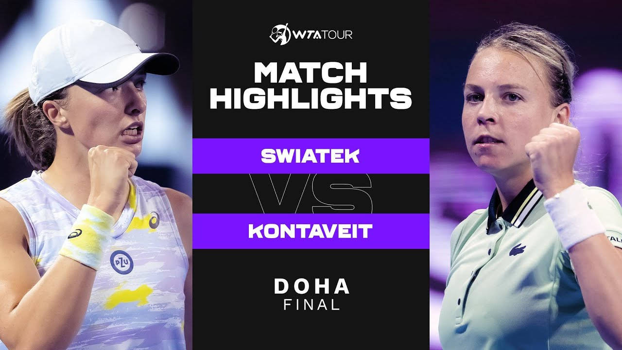 Anett Kontaveit And Iga Swiatek In A Competitive Tennis Match Background