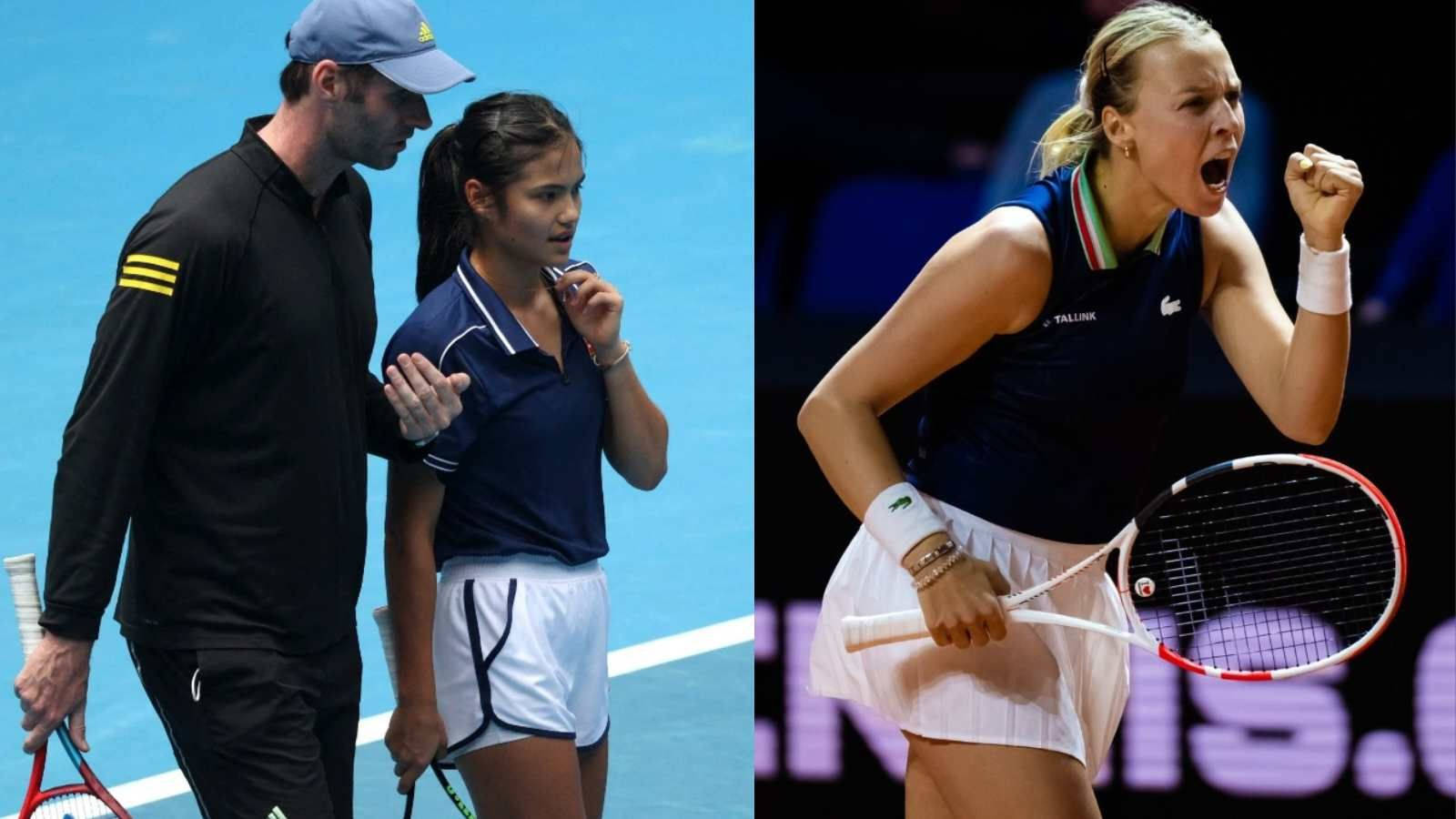 Anett Kontaveit In Blue Raising Fist Background