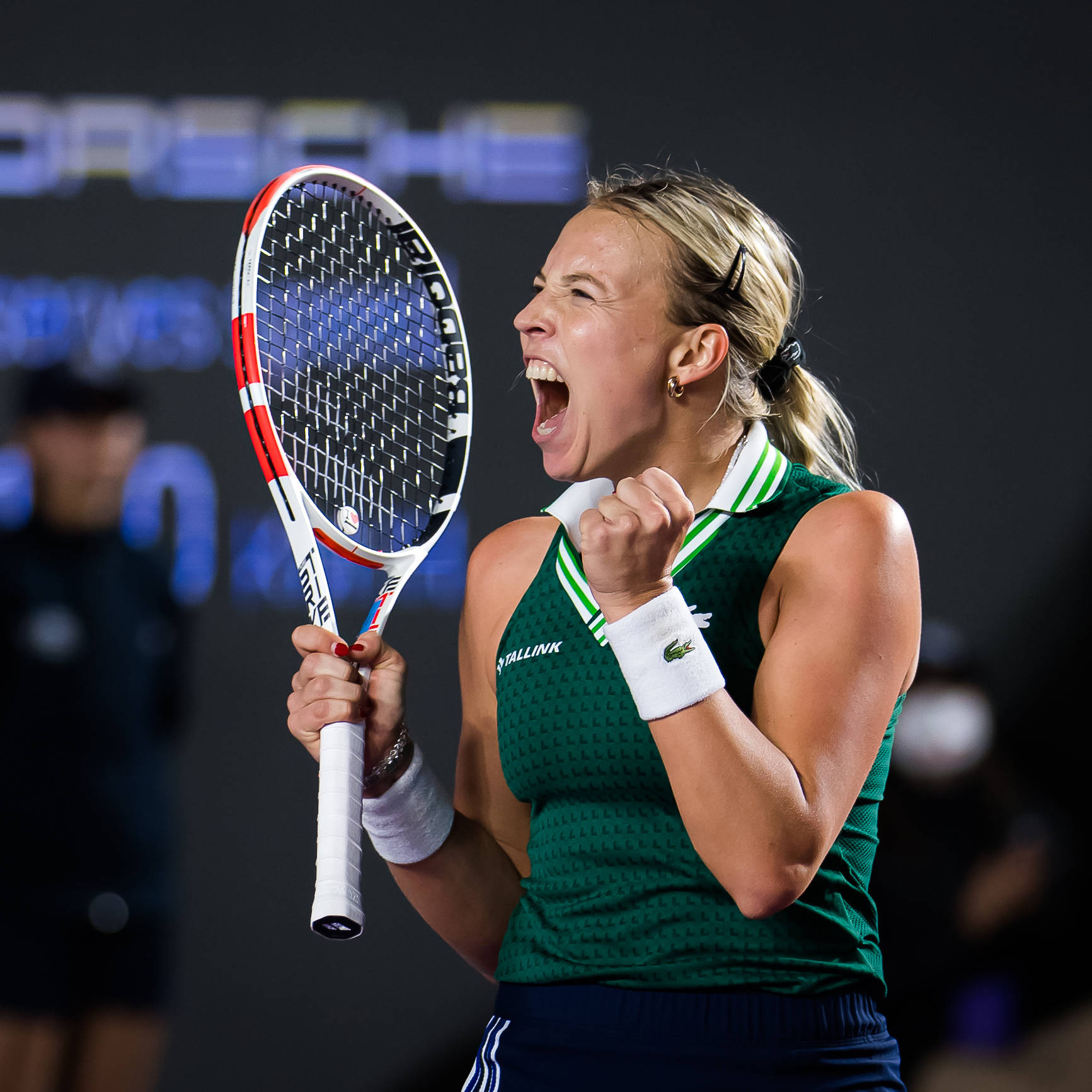 Anett Kontaveit In Green Cheering Background