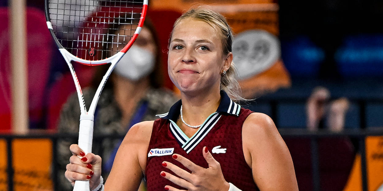 Anett Kontaveit In Red And White Background