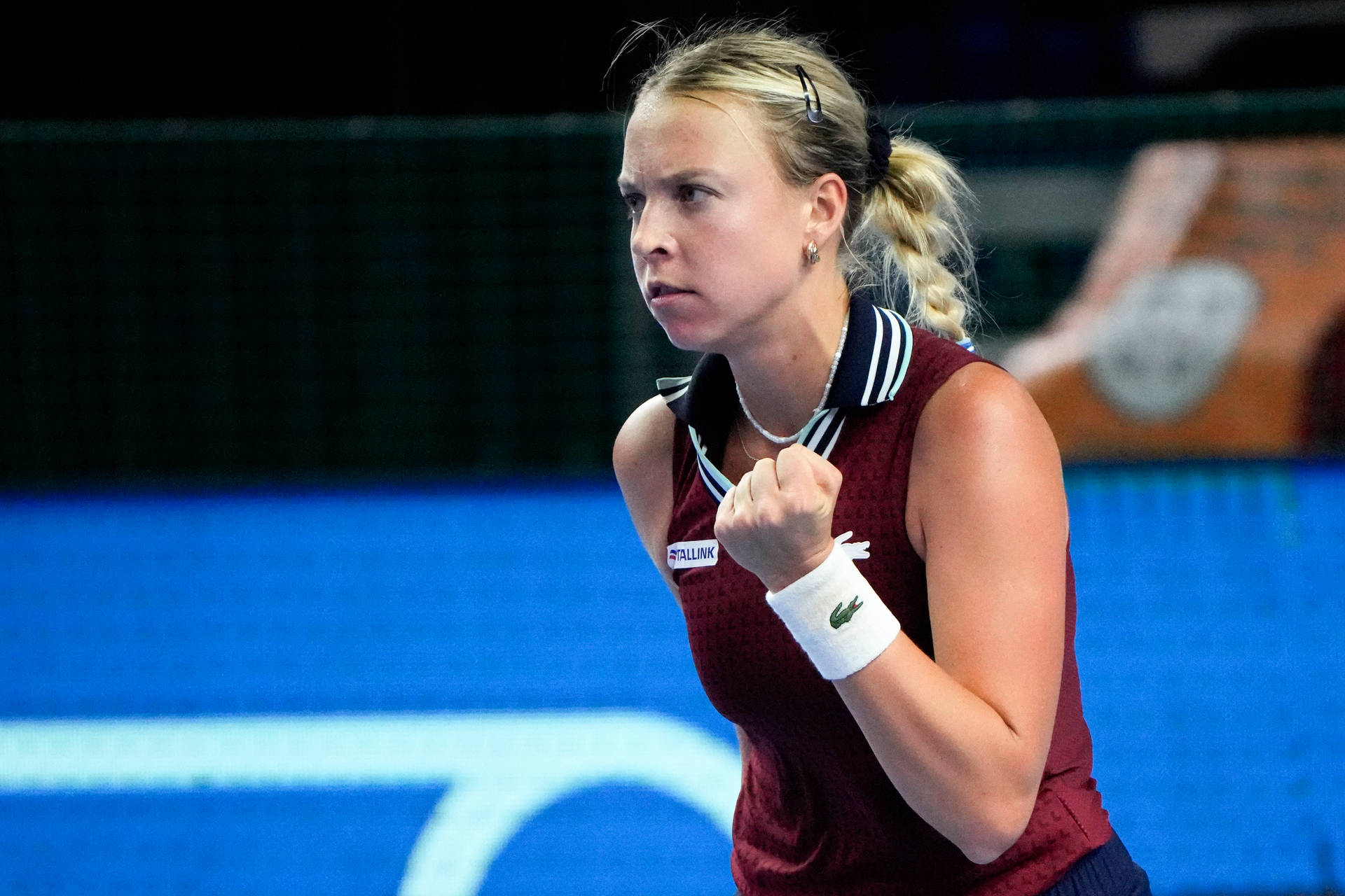 Anett Kontaveit In Red Fist Pump Background