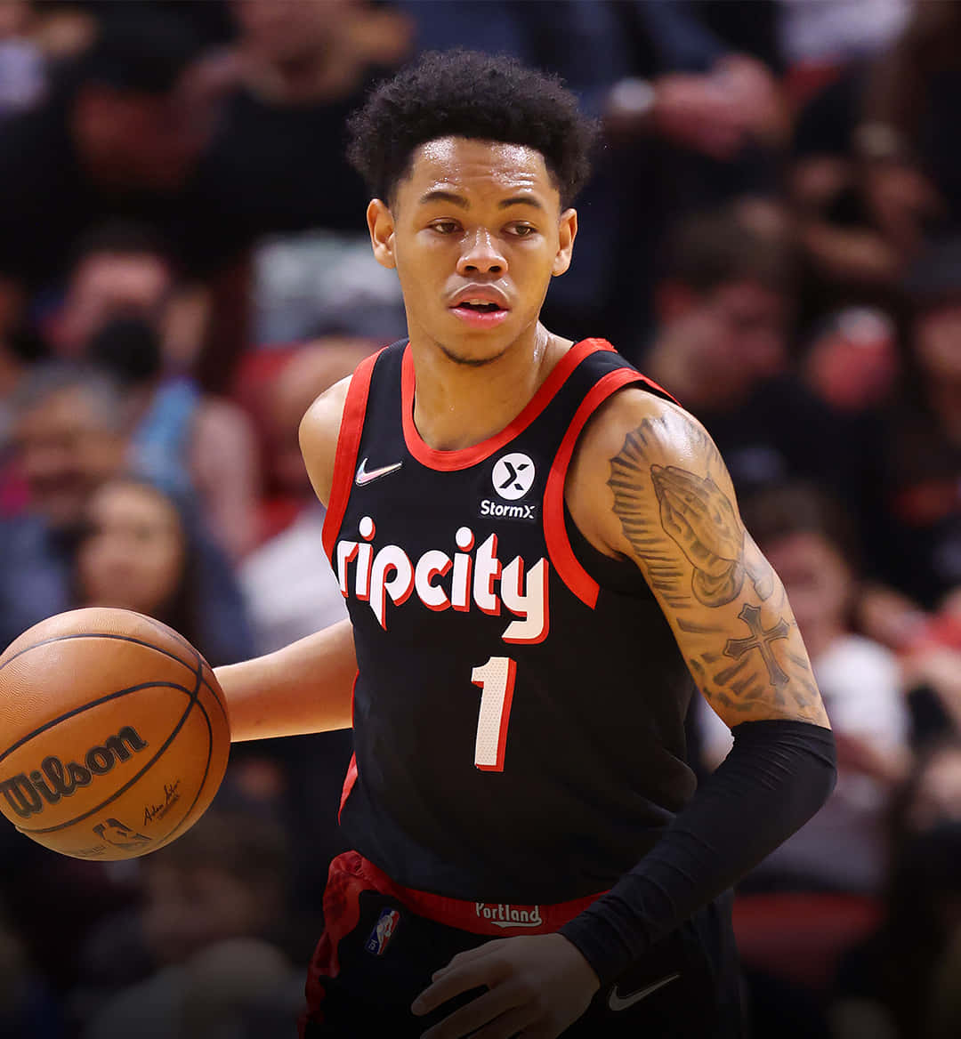 Anfernee Simons In Black Rip City Jersey Background