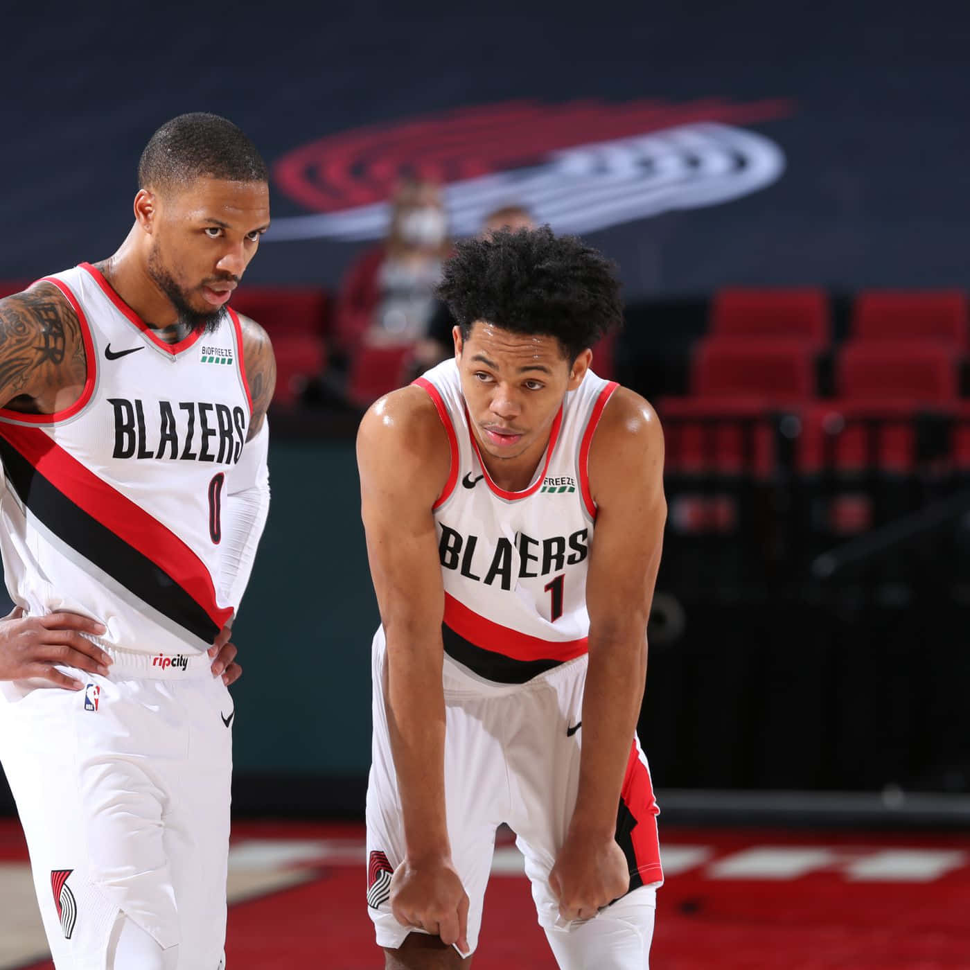 Anfernee Simons With Teammate Damian Lillard Background