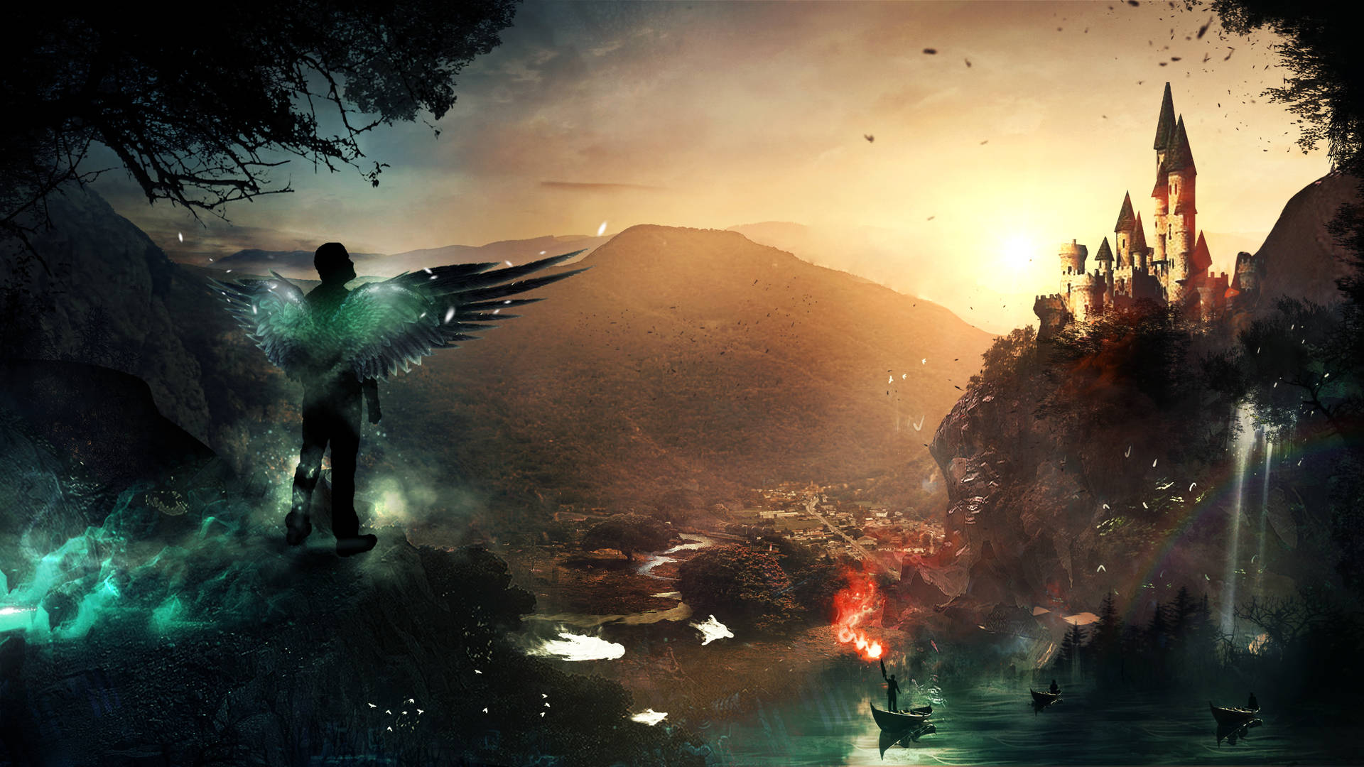 Angel And Castle Fantasy Art Background